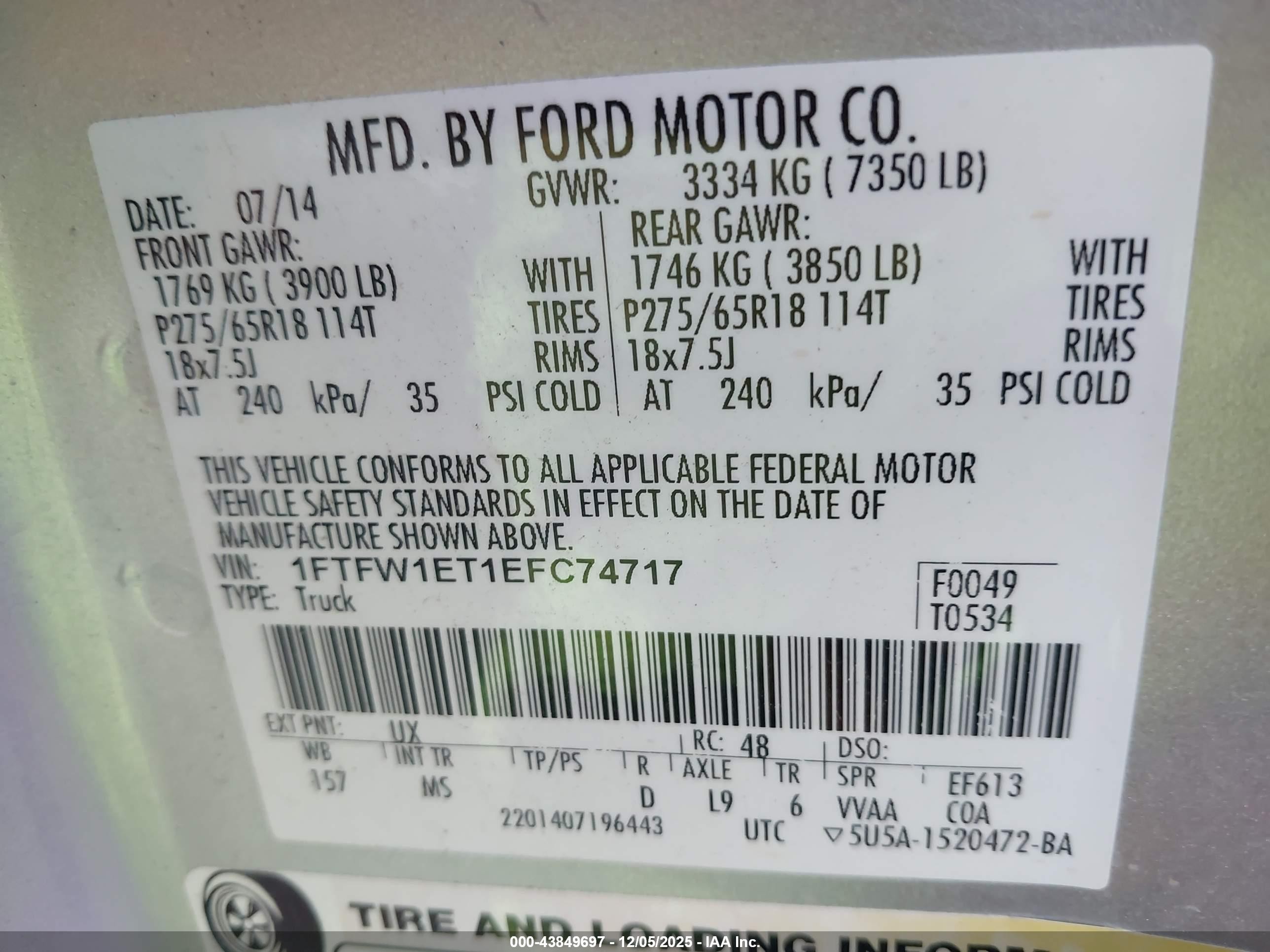 2014 Ford F-150 Xlt Серебряный vin: 1FTFW1ET1EFC74717