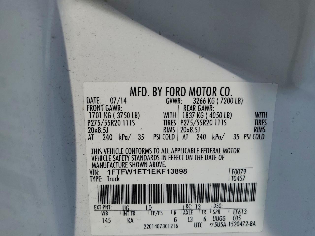 2014 Ford F150 Supercrew White vin: 1FTFW1ET1EKF13898