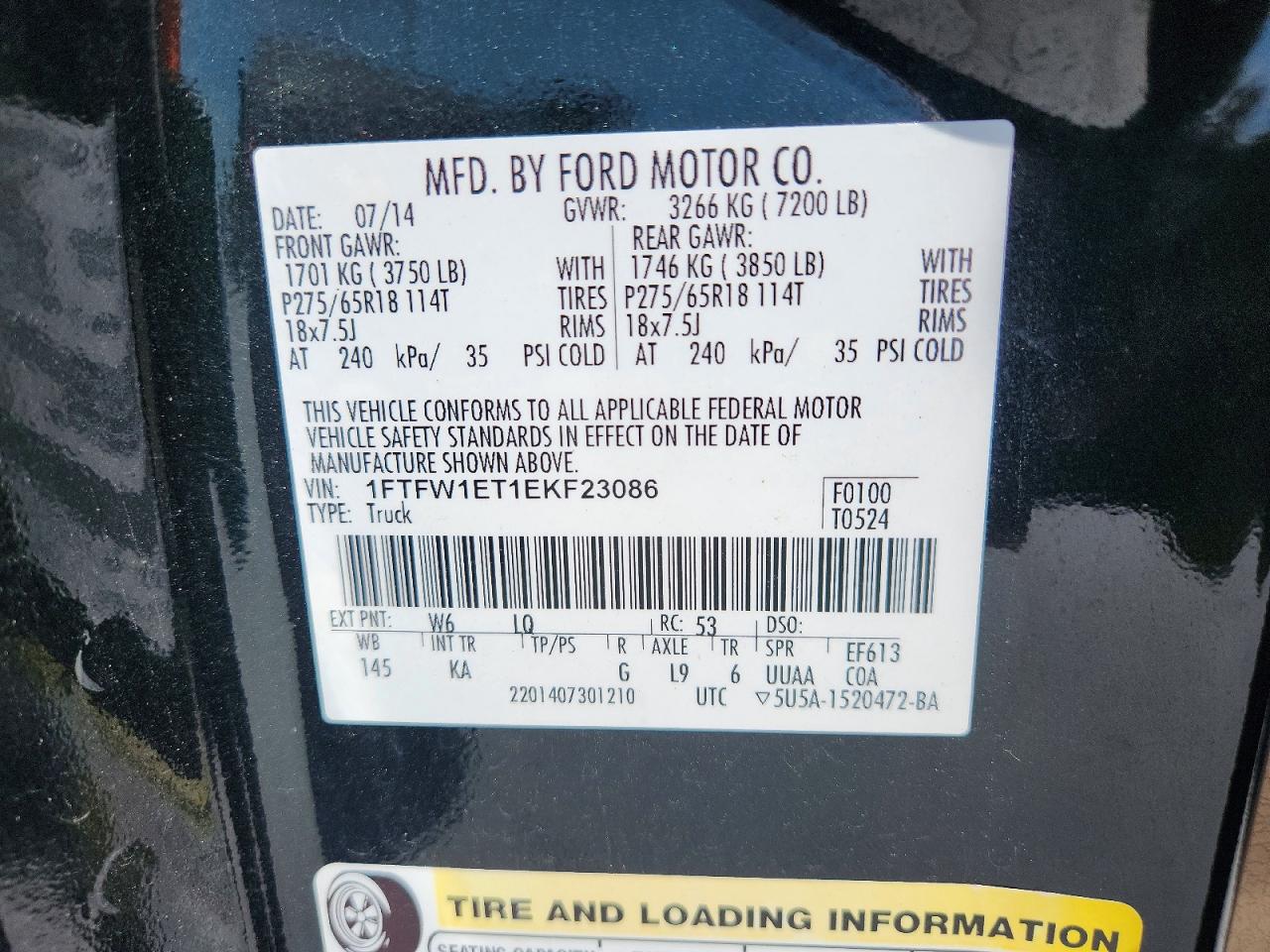2014 Ford F150 Supercrew Green vin: 1FTFW1ET1EKF23086