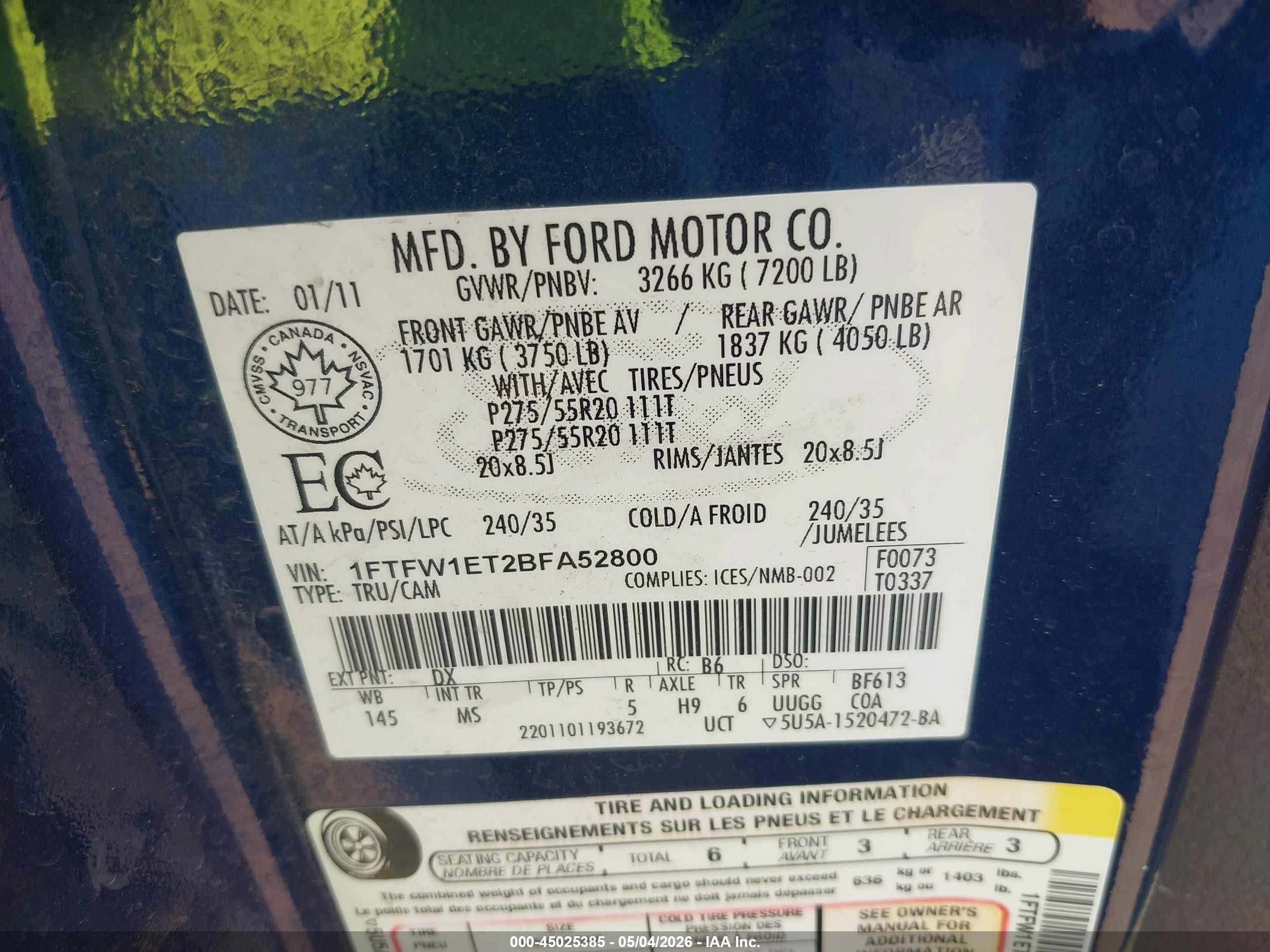 2011 Ford F-150 Xlt Blue vin: 1FTFW1ET2BFA52800