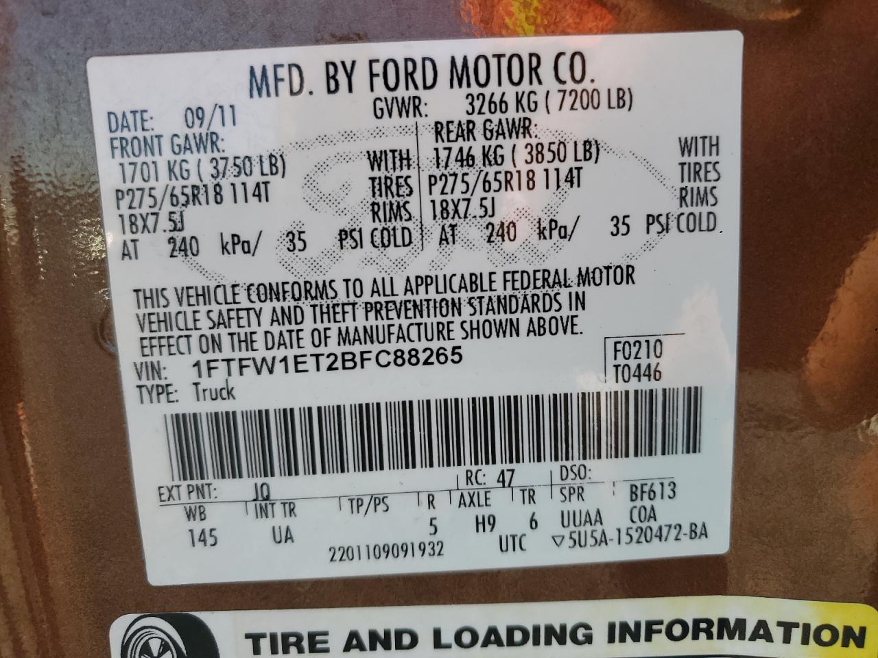 2011 Ford F150 Supercrew Brown vin: 1FTFW1ET2BFC88265
