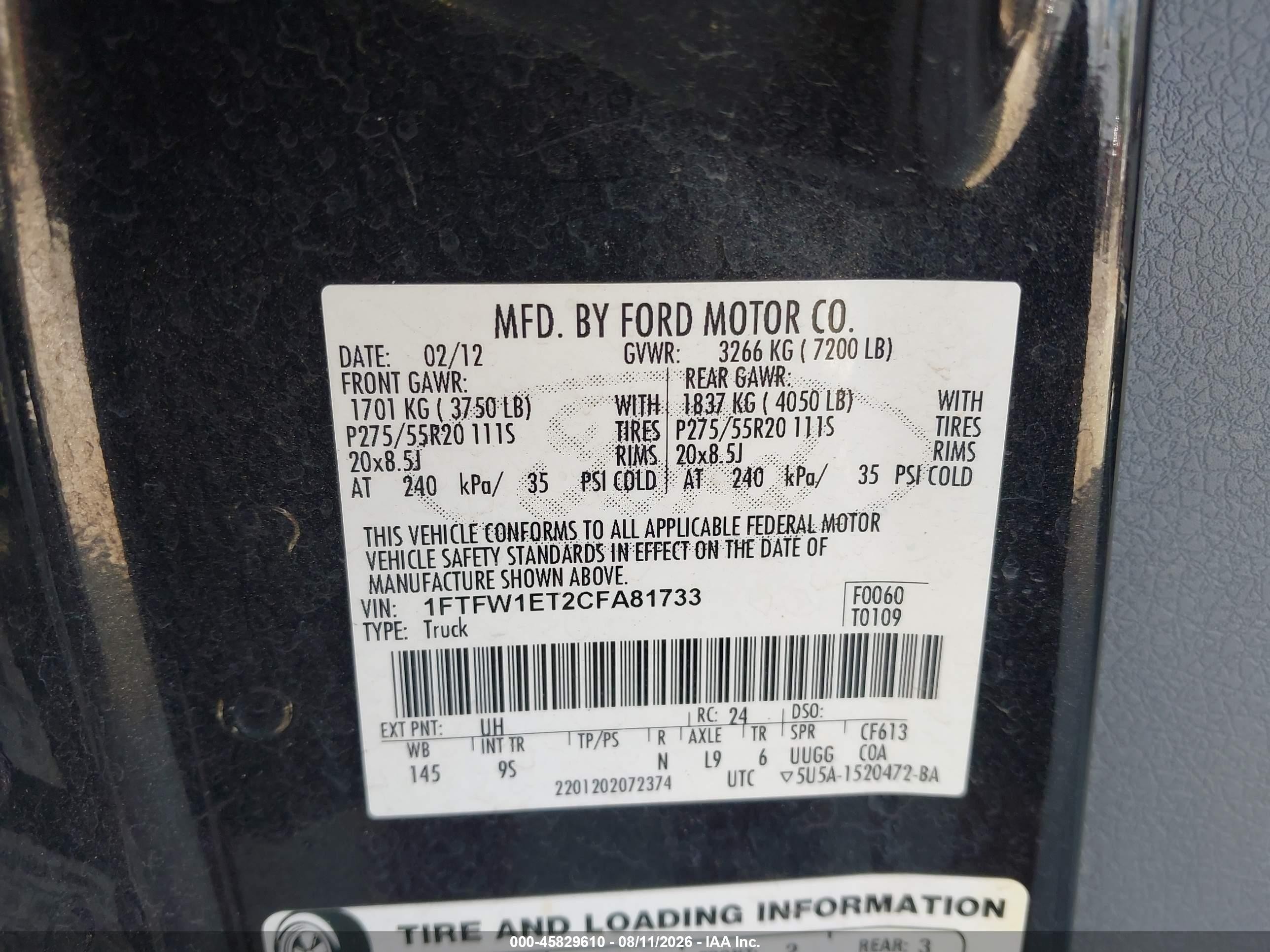 2012 Ford F-150 Platinum Black vin: 1FTFW1ET2CFA81733