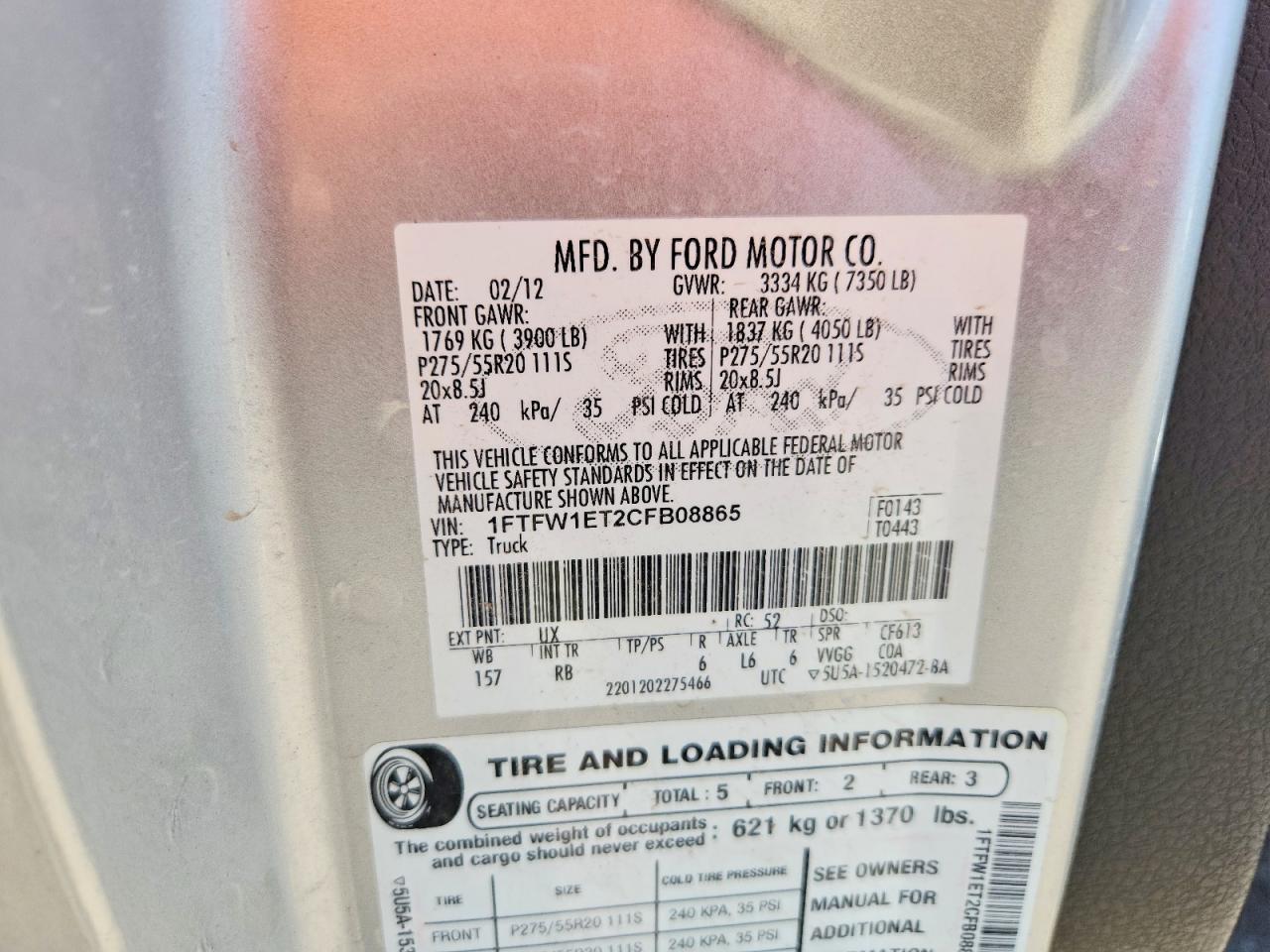2012 Ford F150 Supercrew Silver vin: 1FTFW1ET2CFB08865