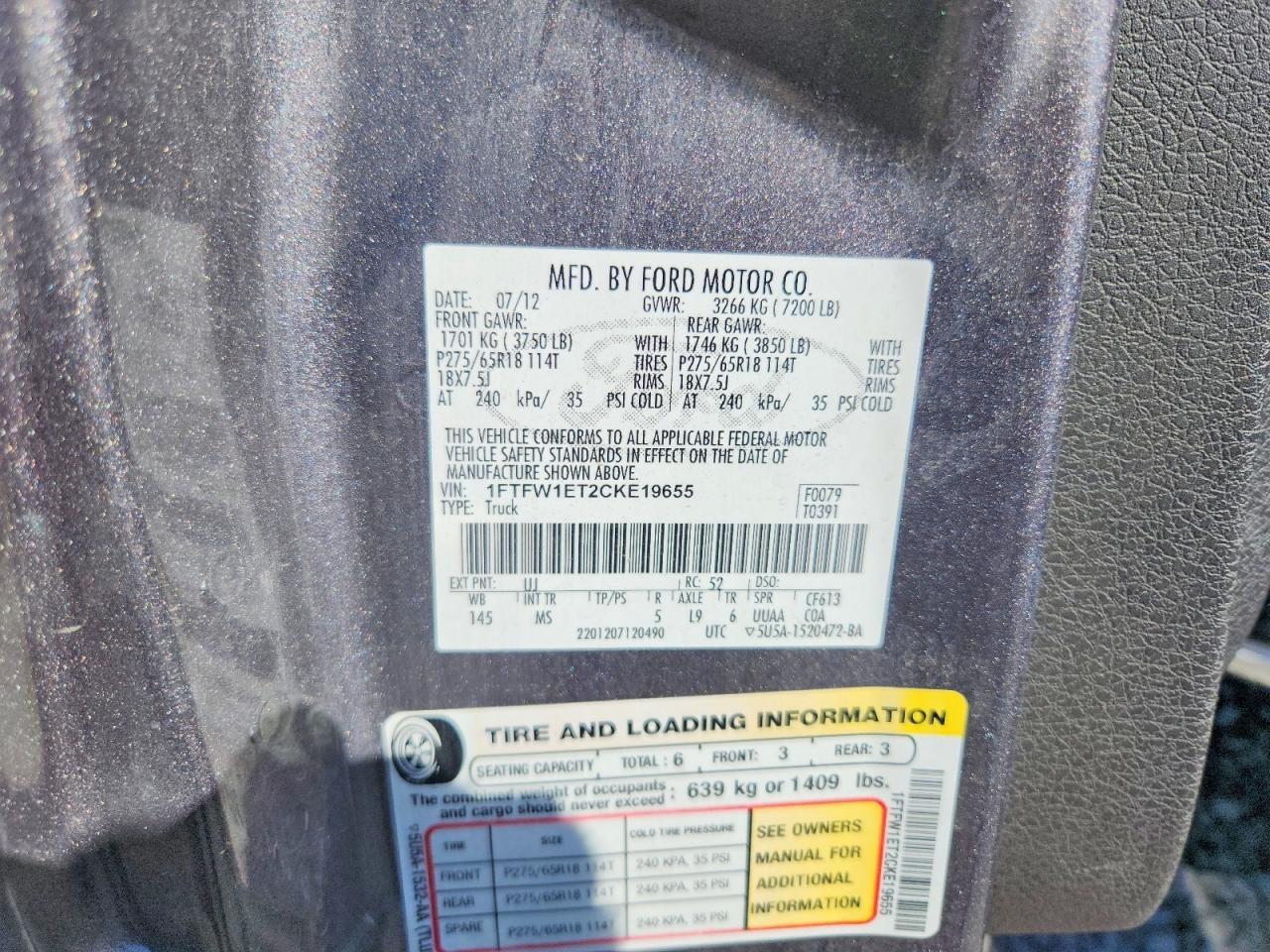 2012 Ford F150 Supercrew Gray vin: 1FTFW1ET2CKE19655
