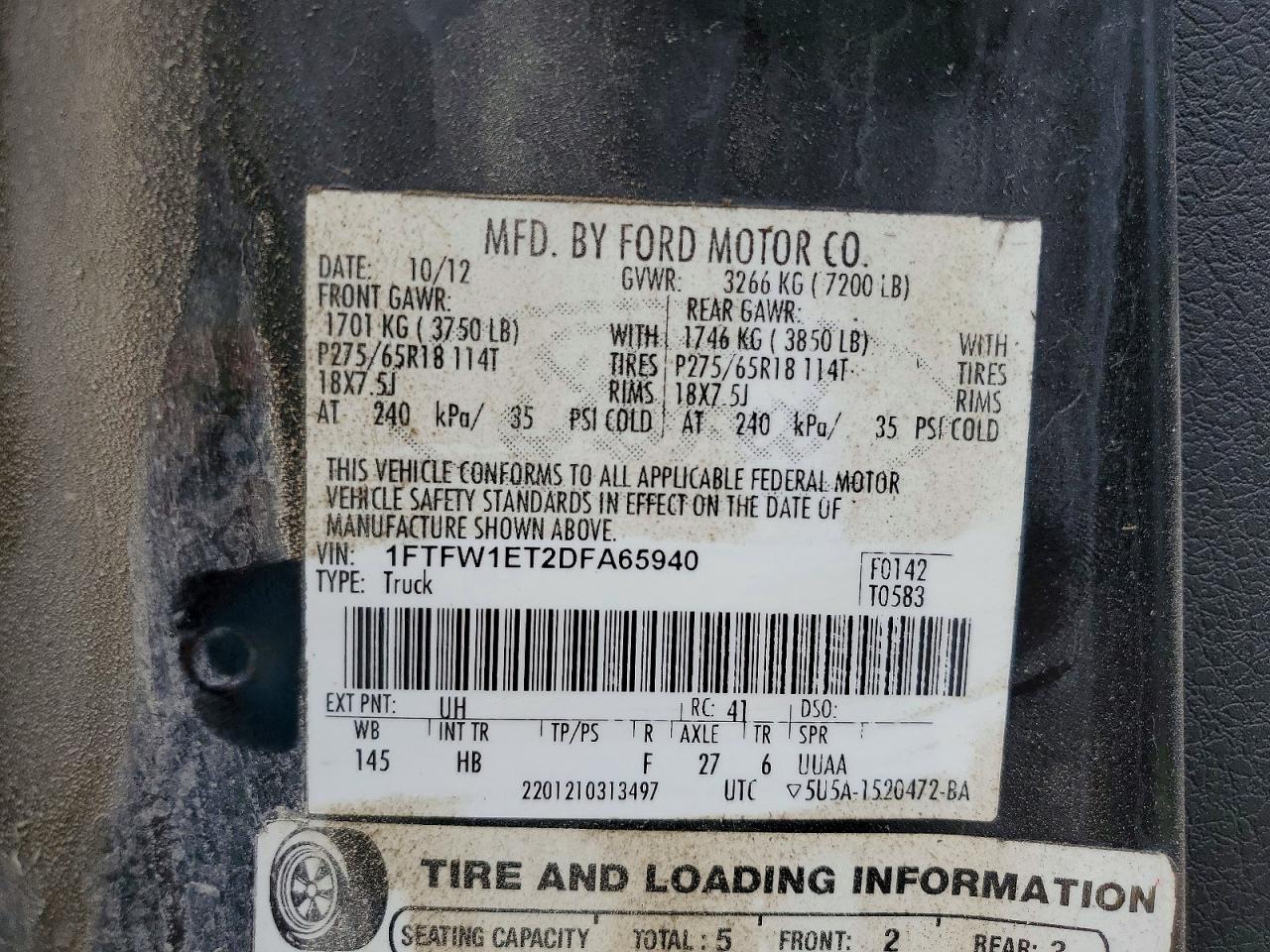 2013 Ford F150 Supercrew Black vin: 1FTFW1ET2DFA65940