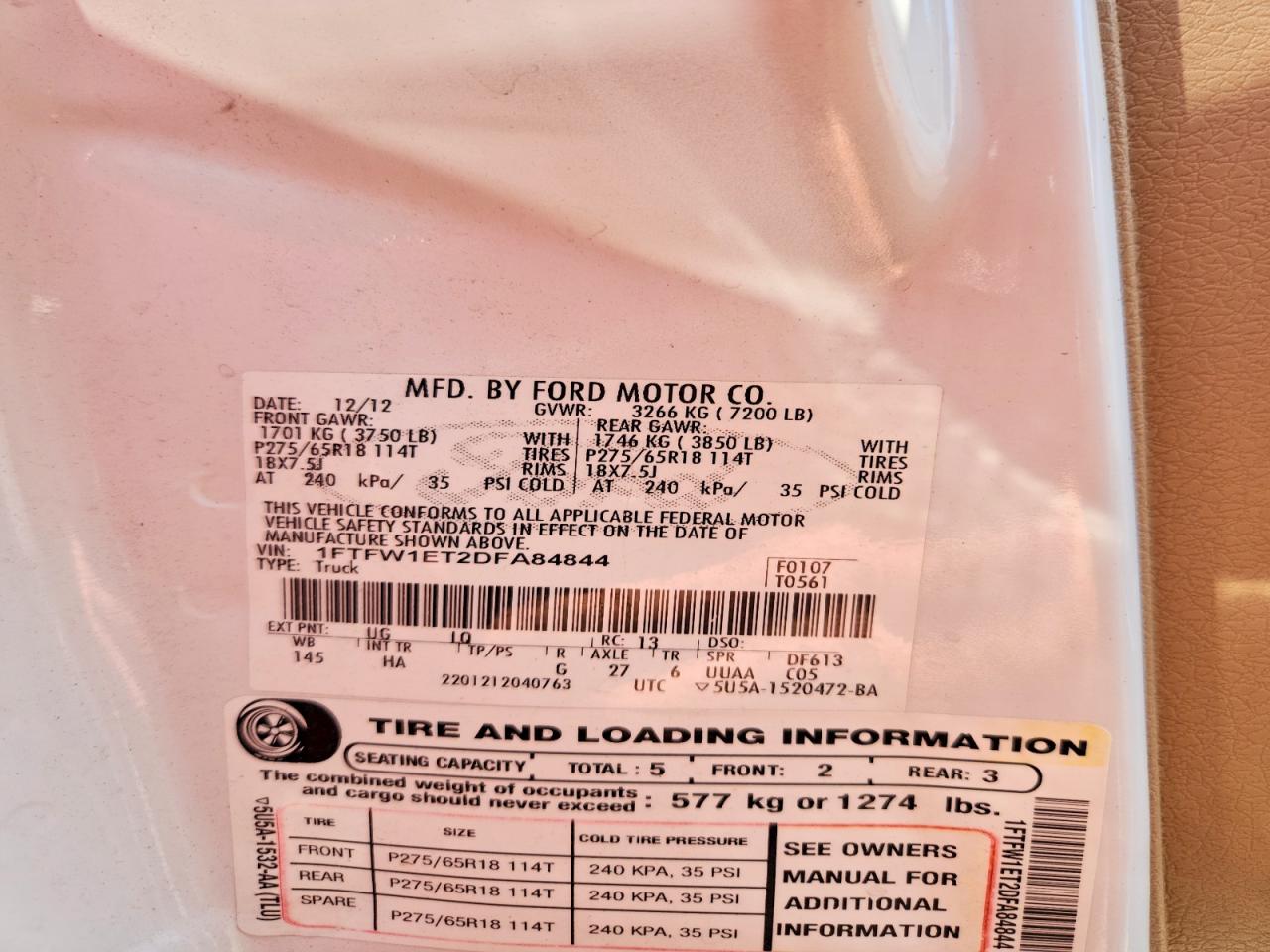 2013 Ford F150 Supercrew White vin: 1FTFW1ET2DFA84844