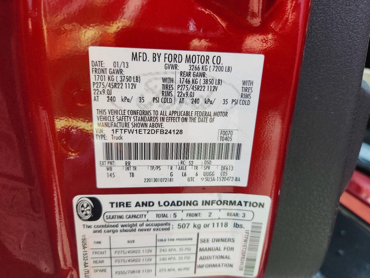 2013 Ford F150 Red vin: 1FTFW1ET2DFB24128