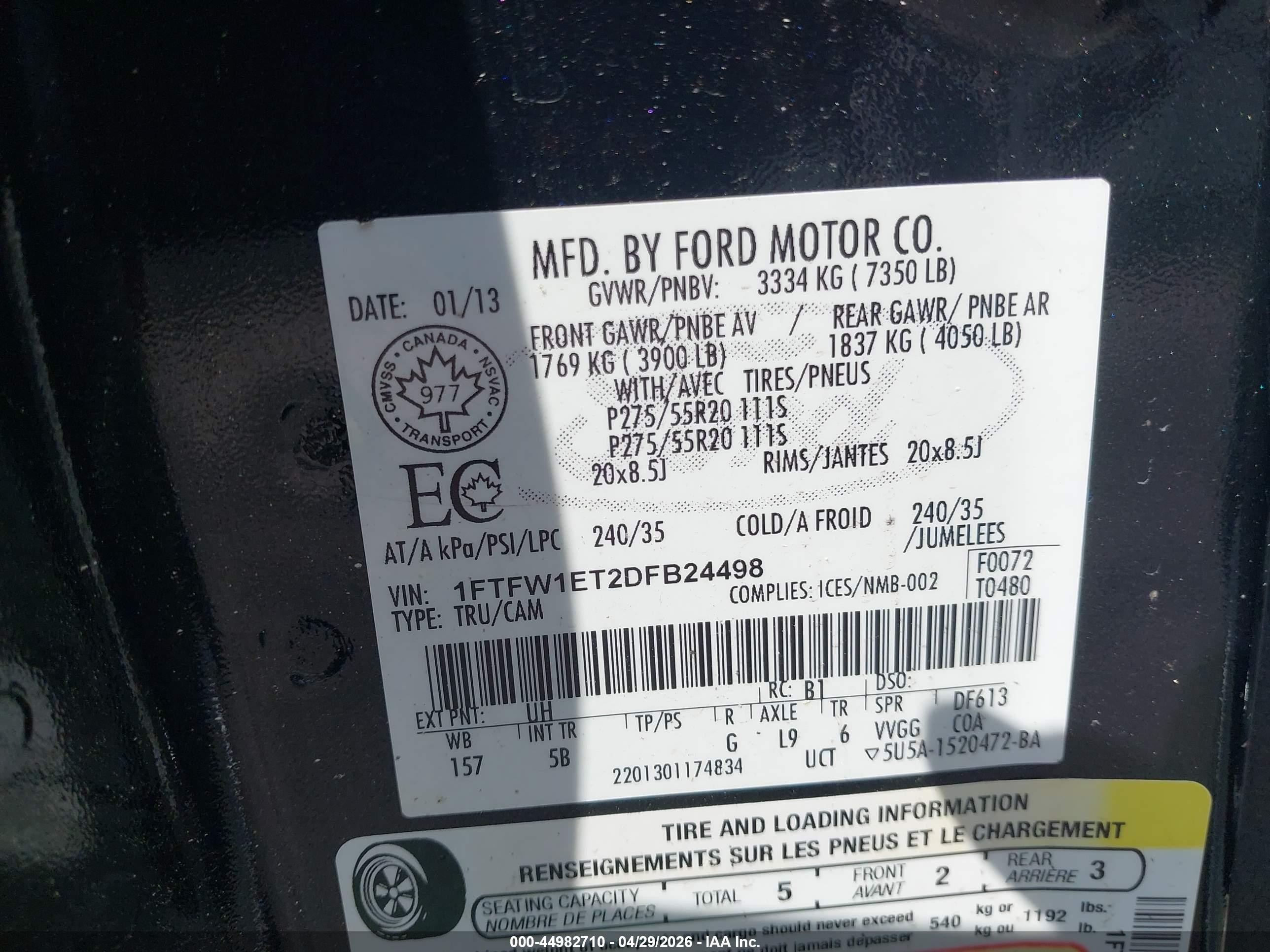 2013 Ford F-150 Fx4 Black vin: 1FTFW1ET2DFB24498