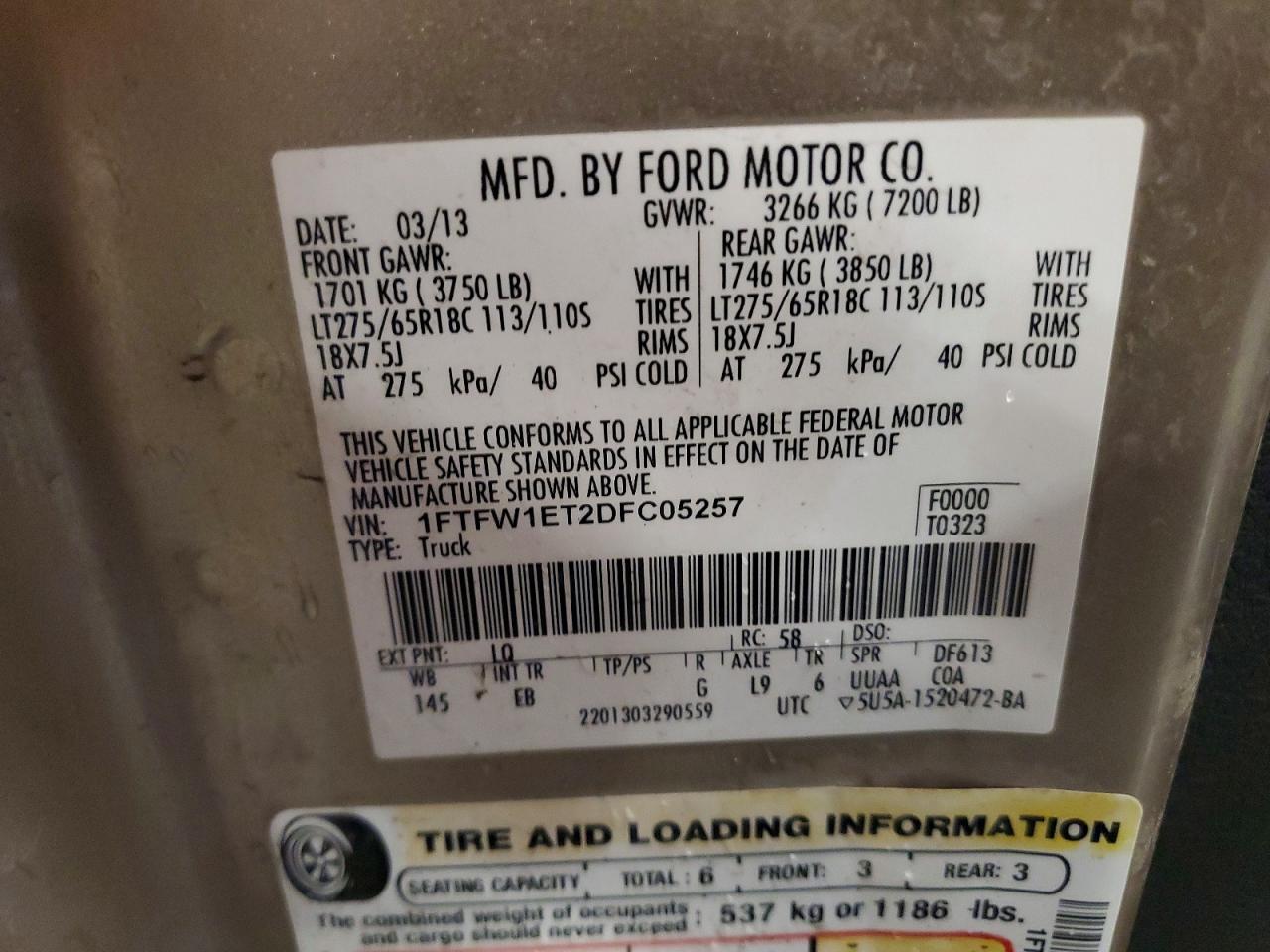 2013 Ford F150 Supercrew Tan vin: 1FTFW1ET2DFC05257