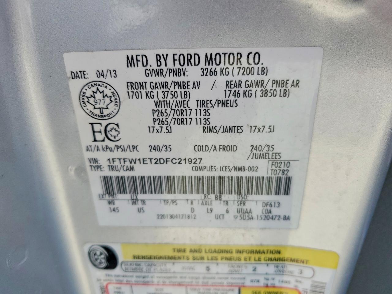 2013 Ford F150 Supercrew Silver vin: 1FTFW1ET2DFC21927