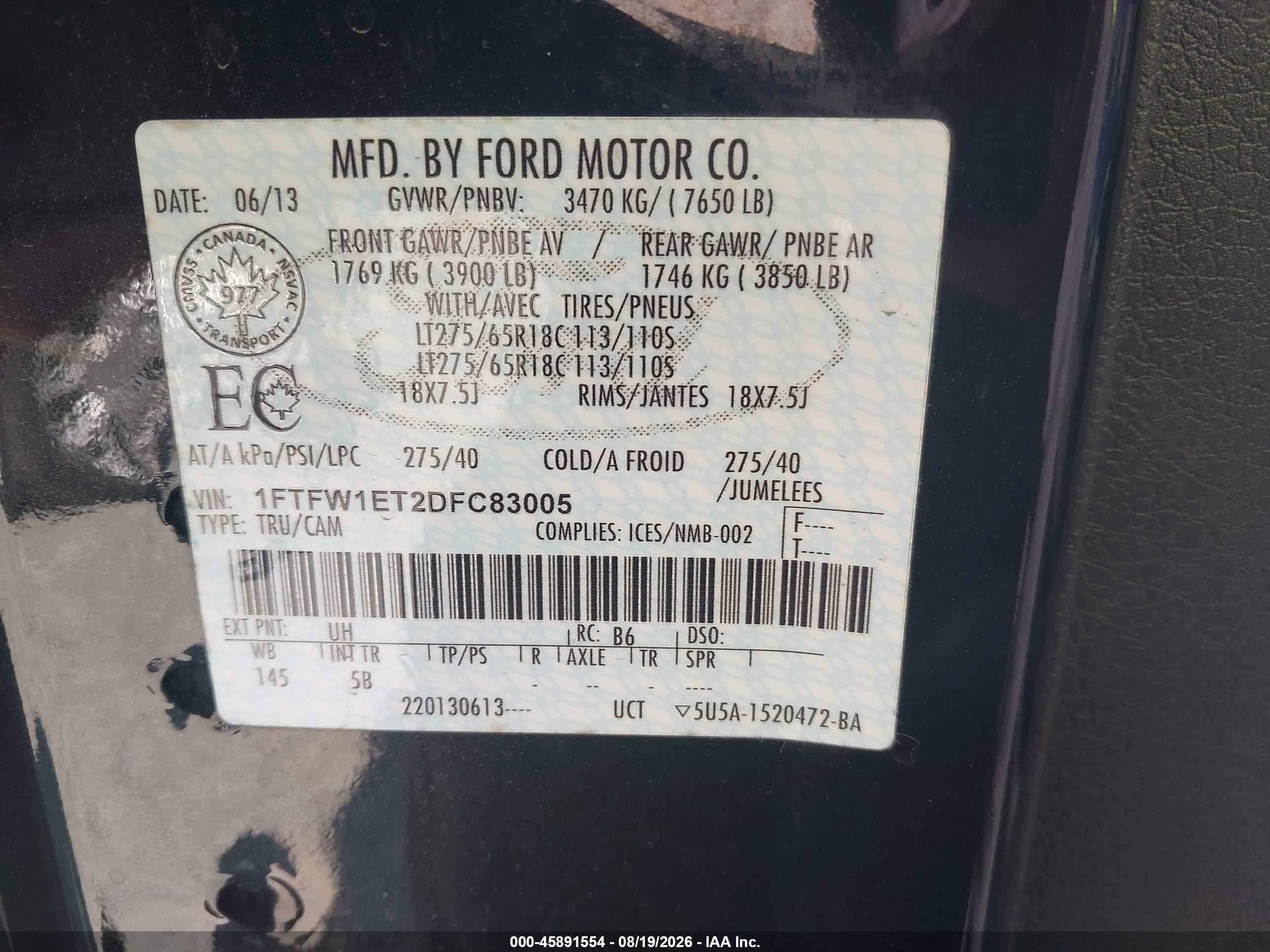2013 Ford F-150 Fx4 Black vin: 1FTFW1ET2DFC83005
