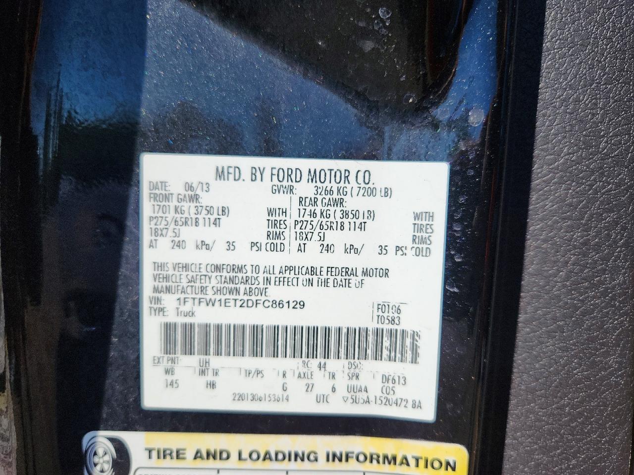 2013 Ford F150 Supercrew Черный vin: 1FTFW1ET2DFC86129