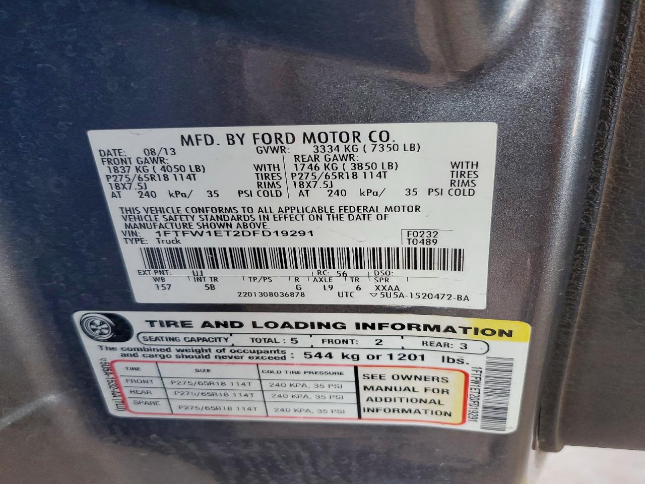 2013 Ford F150 Supercrew Gray vin: 1FTFW1ET2DFD19291