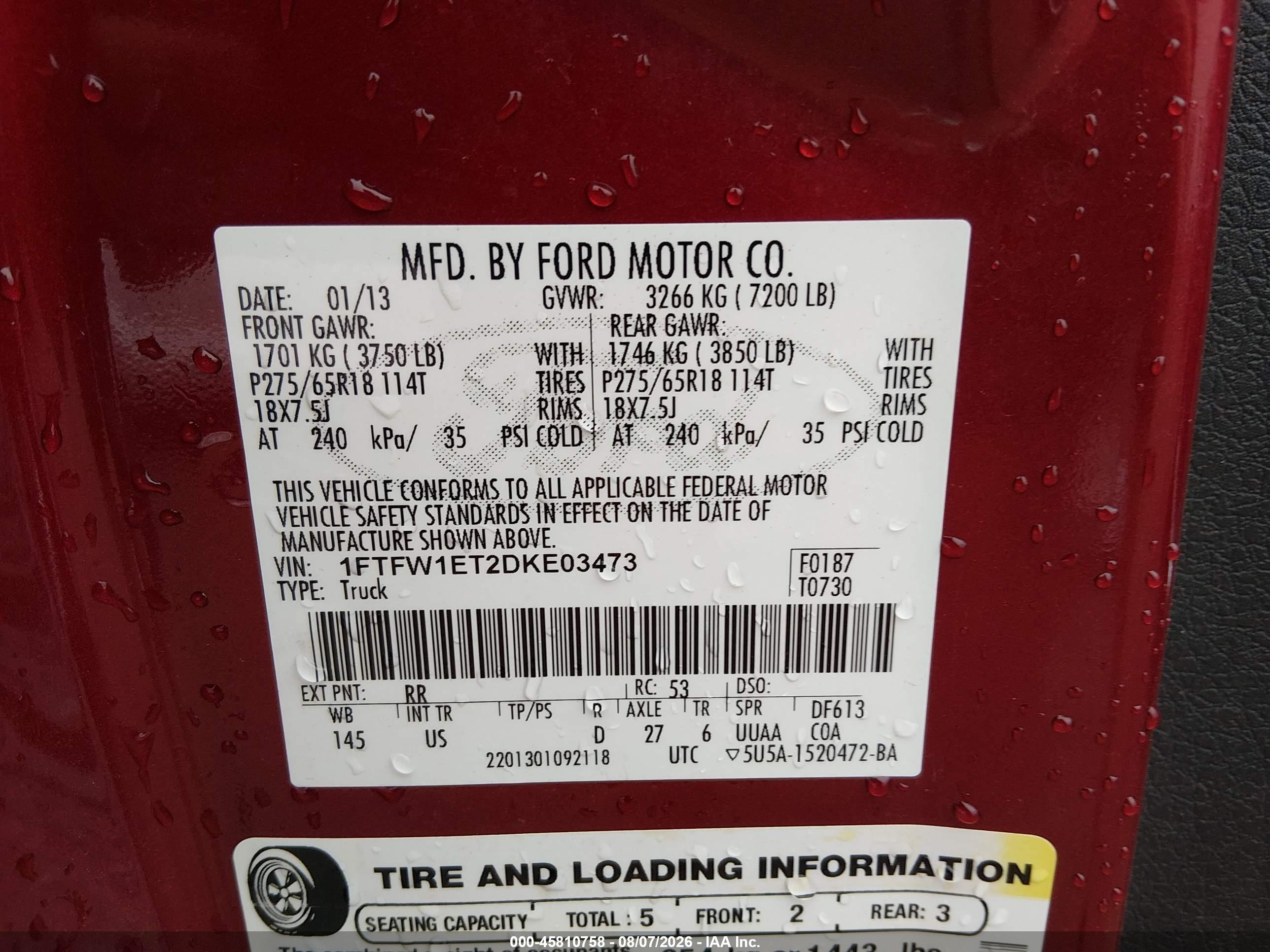 2013 Ford F-150 Xlt Red vin: 1FTFW1ET2DKE03473