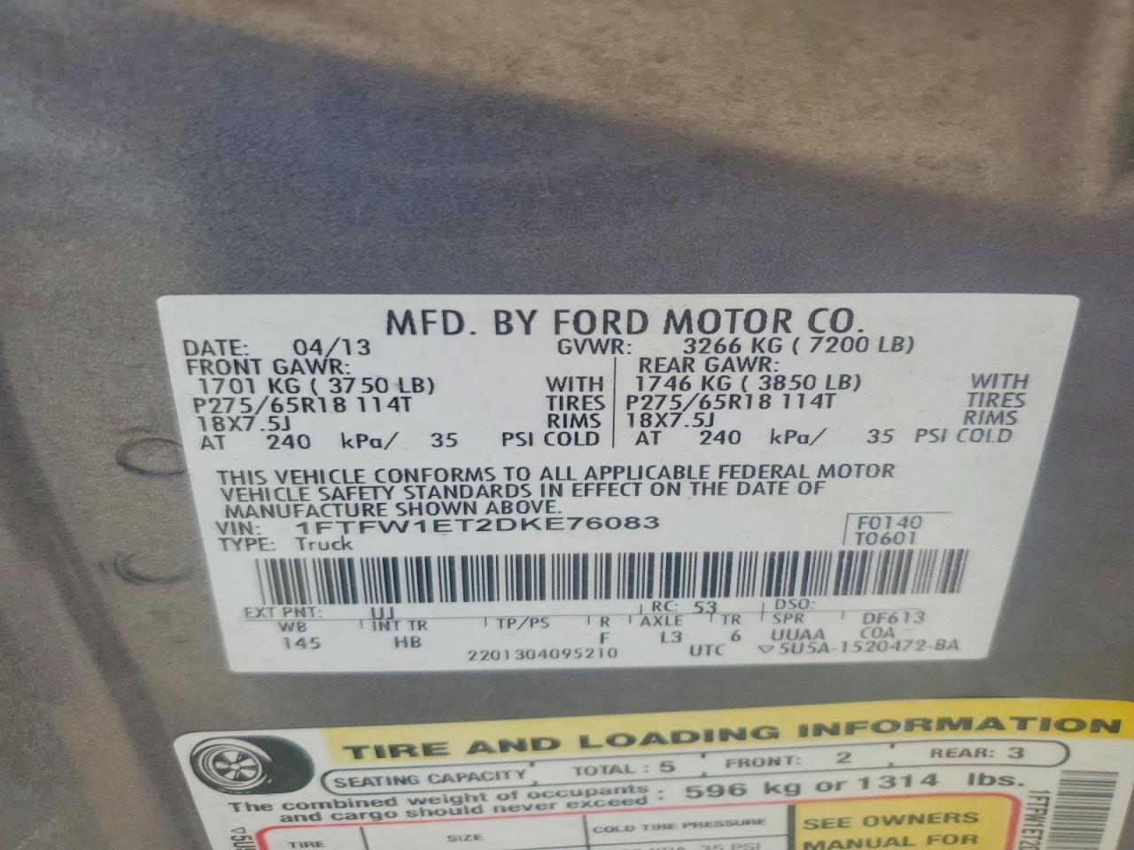 2013 Ford F150 Supercrew Gray vin: 1FTFW1ET2DKE76083