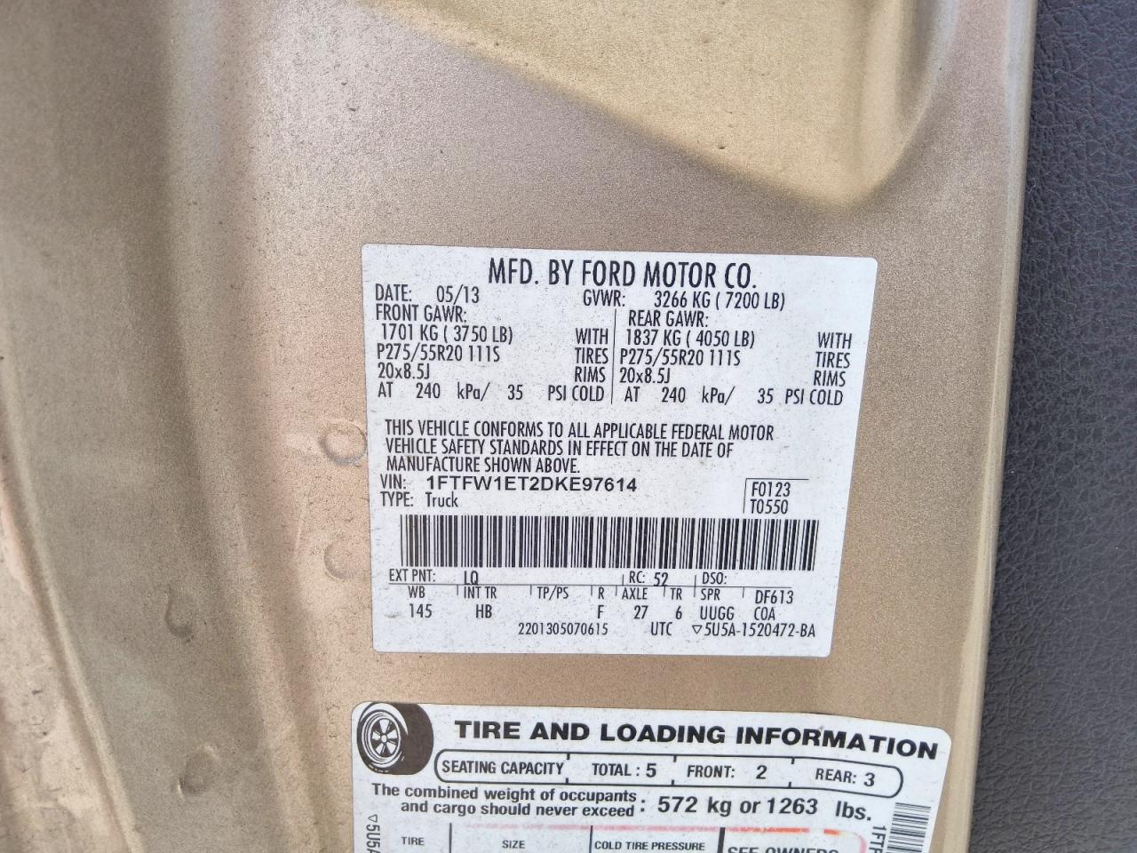 2013 Ford F150 Supercrew Золотой vin: 1FTFW1ET2DKE97614