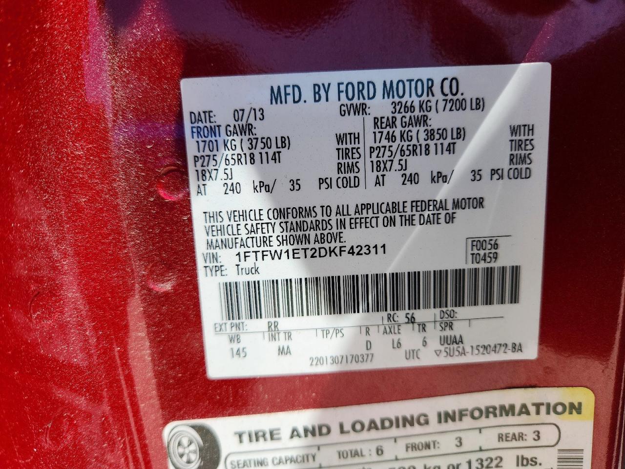 2013 Ford F150 Supercrew Red vin: 1FTFW1ET2DKF42311