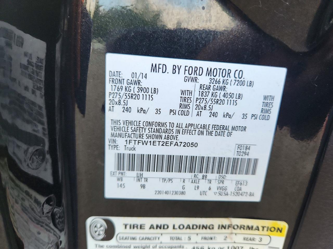 2014 Ford F150 Supercrew Black vin: 1FTFW1ET2EFA72050