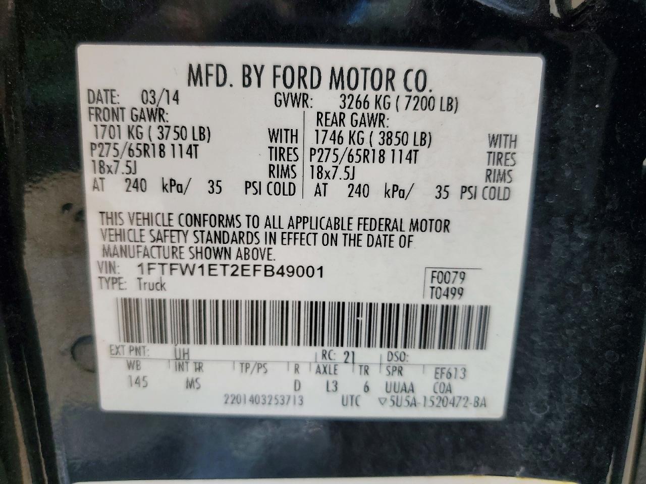 2014 Ford F150 Supercrew Black vin: 1FTFW1ET2EFB49001