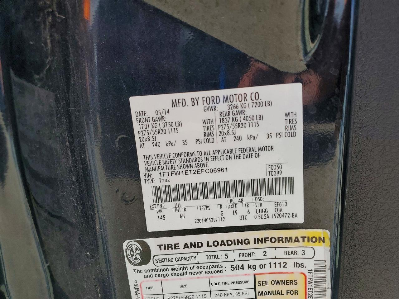 2014 Ford F150 Supercrew Black vin: 1FTFW1ET2EFC06961