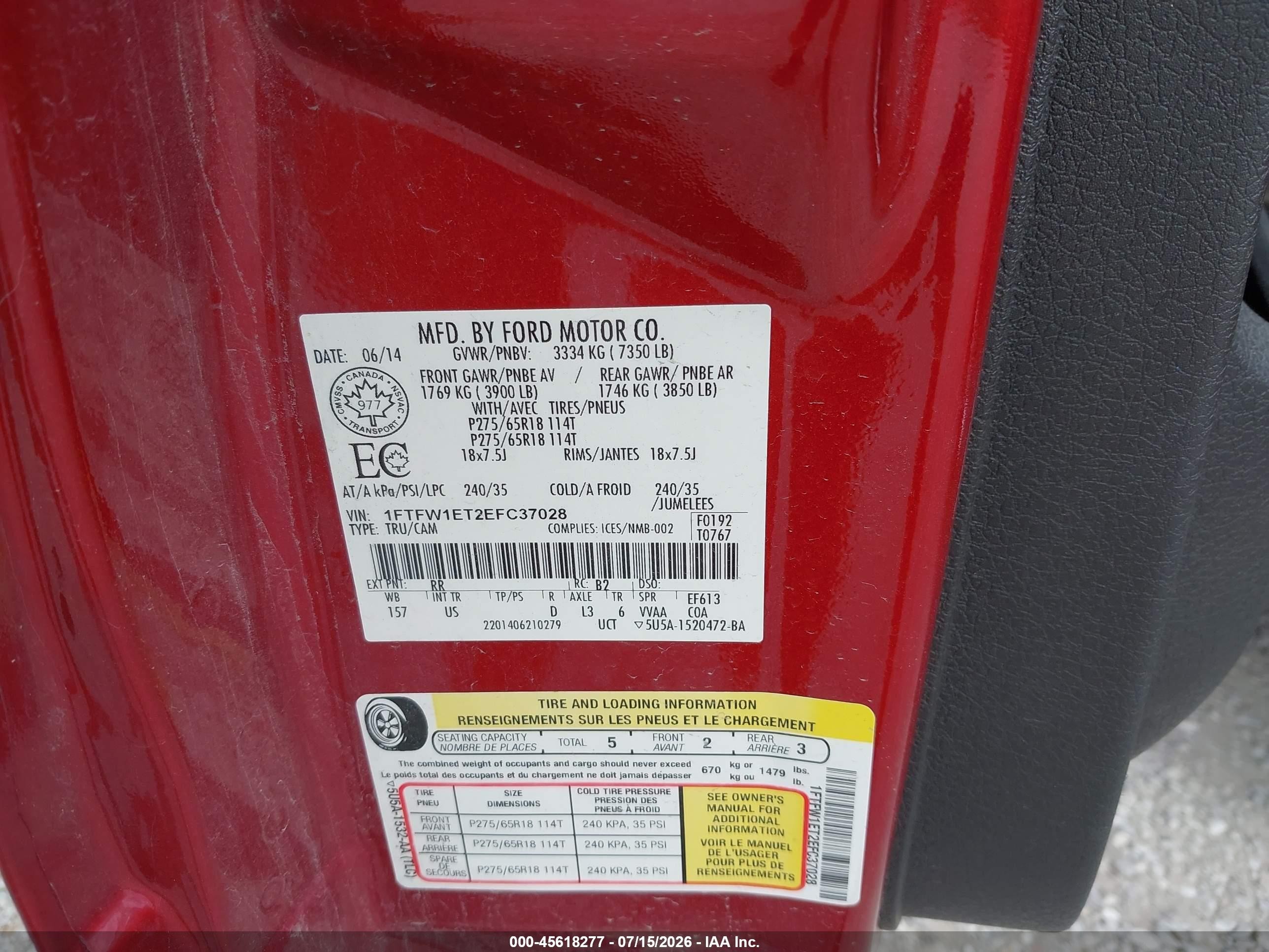2014 Ford F-150 Xlt Red vin: 1FTFW1ET2EFC37028