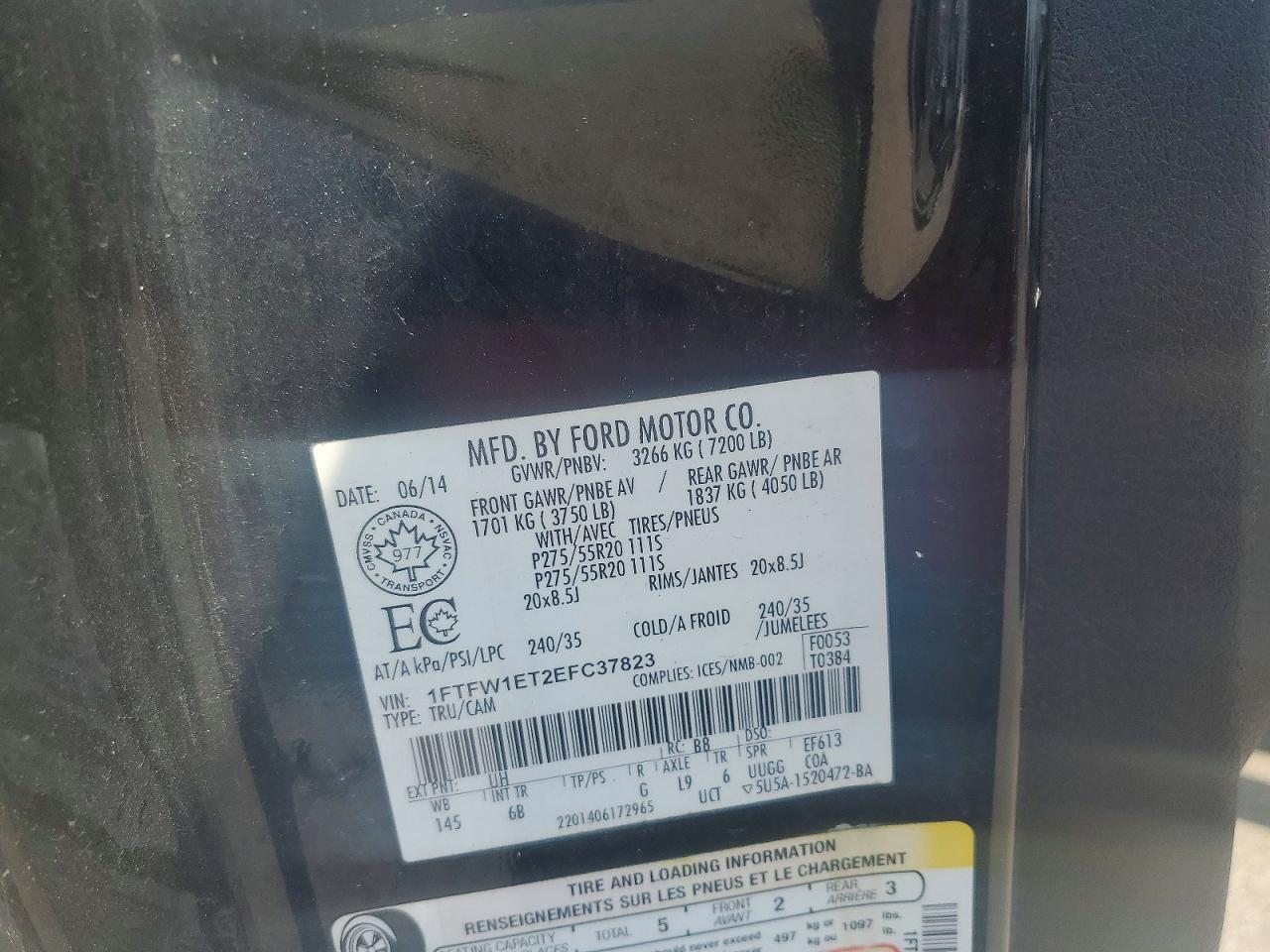 2014 Ford F150 Supercrew Black vin: 1FTFW1ET2EFC37823