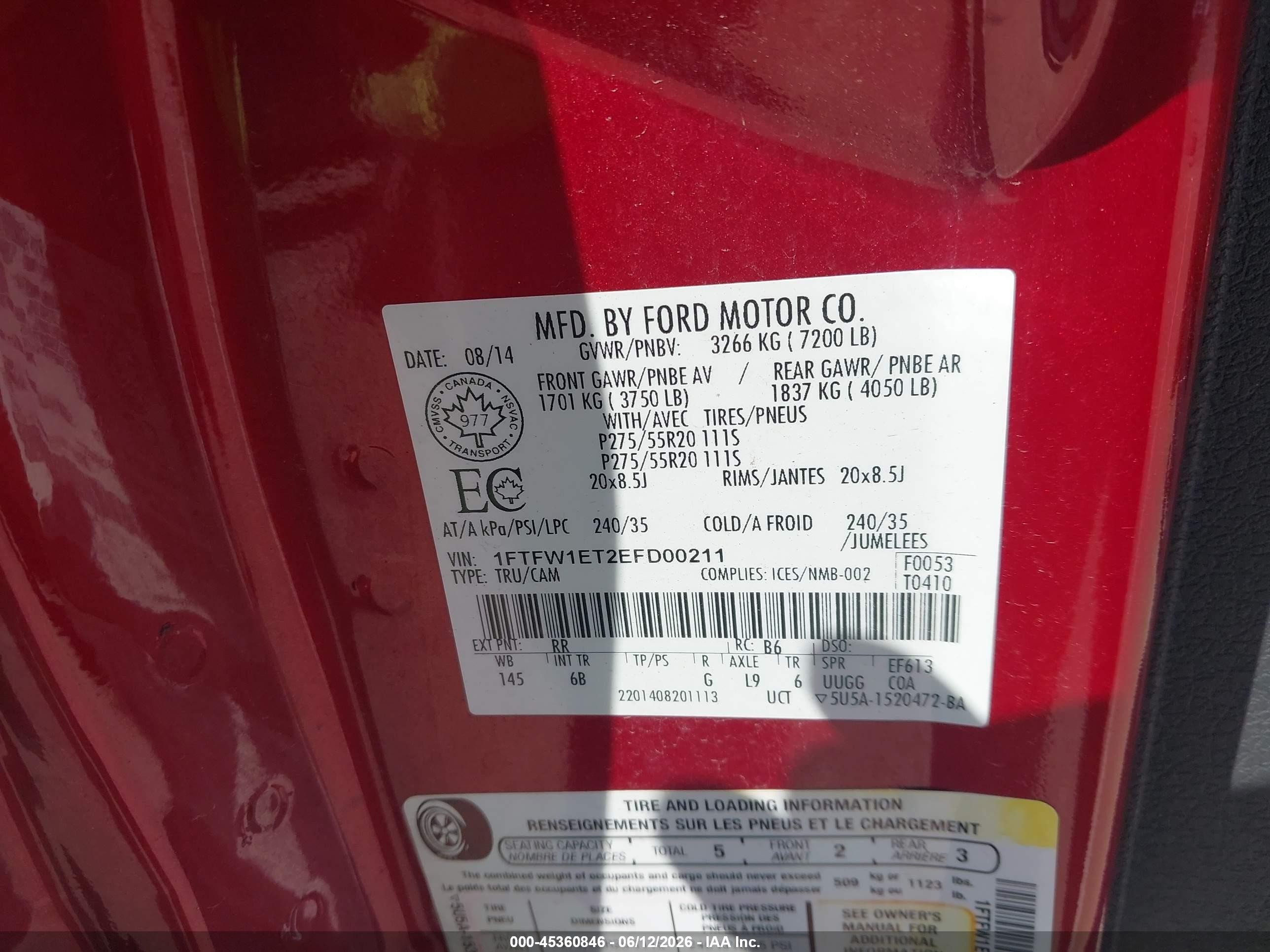2014 Ford F-150 Fx4 Red vin: 1FTFW1ET2EFD00211