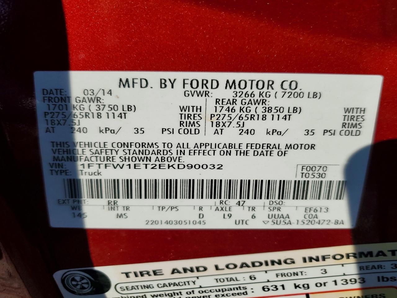 2014 Ford F150 Supercrew Red vin: 1FTFW1ET2EKD90032