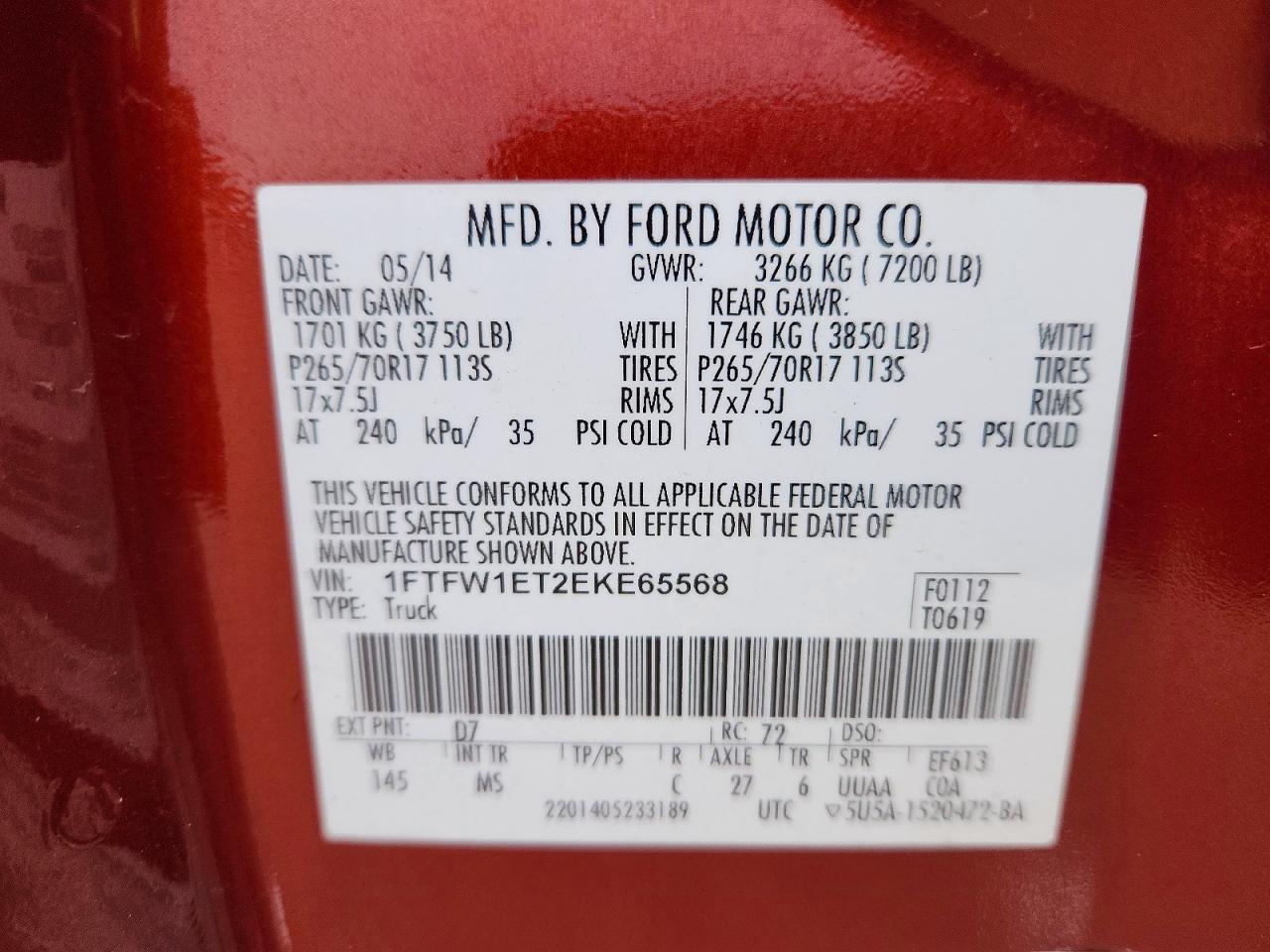 2014 Ford F150 Supercrew Red vin: 1FTFW1ET2EKE65568