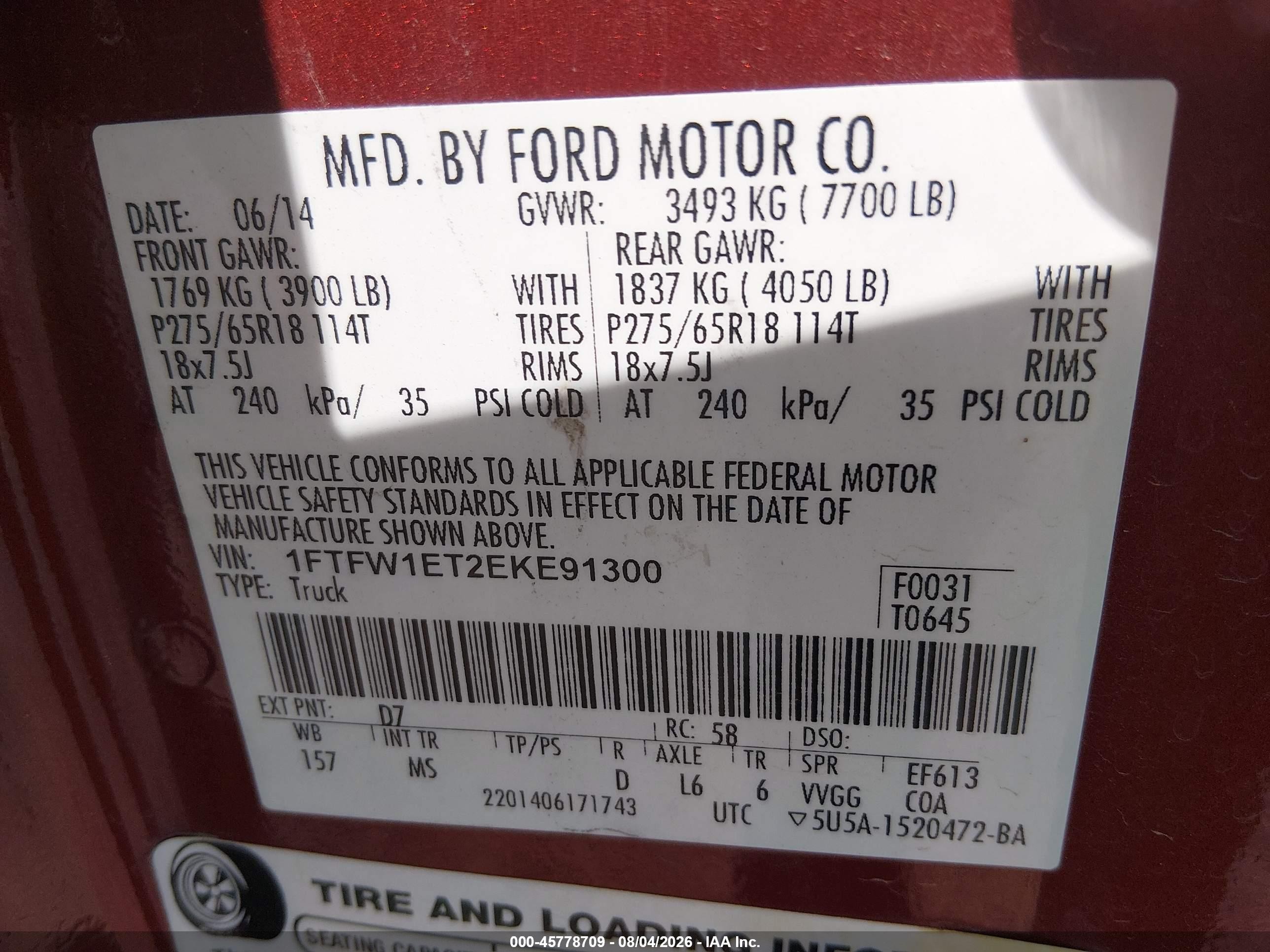 2014 Ford F-150 Xlt Red vin: 1FTFW1ET2EKE91300