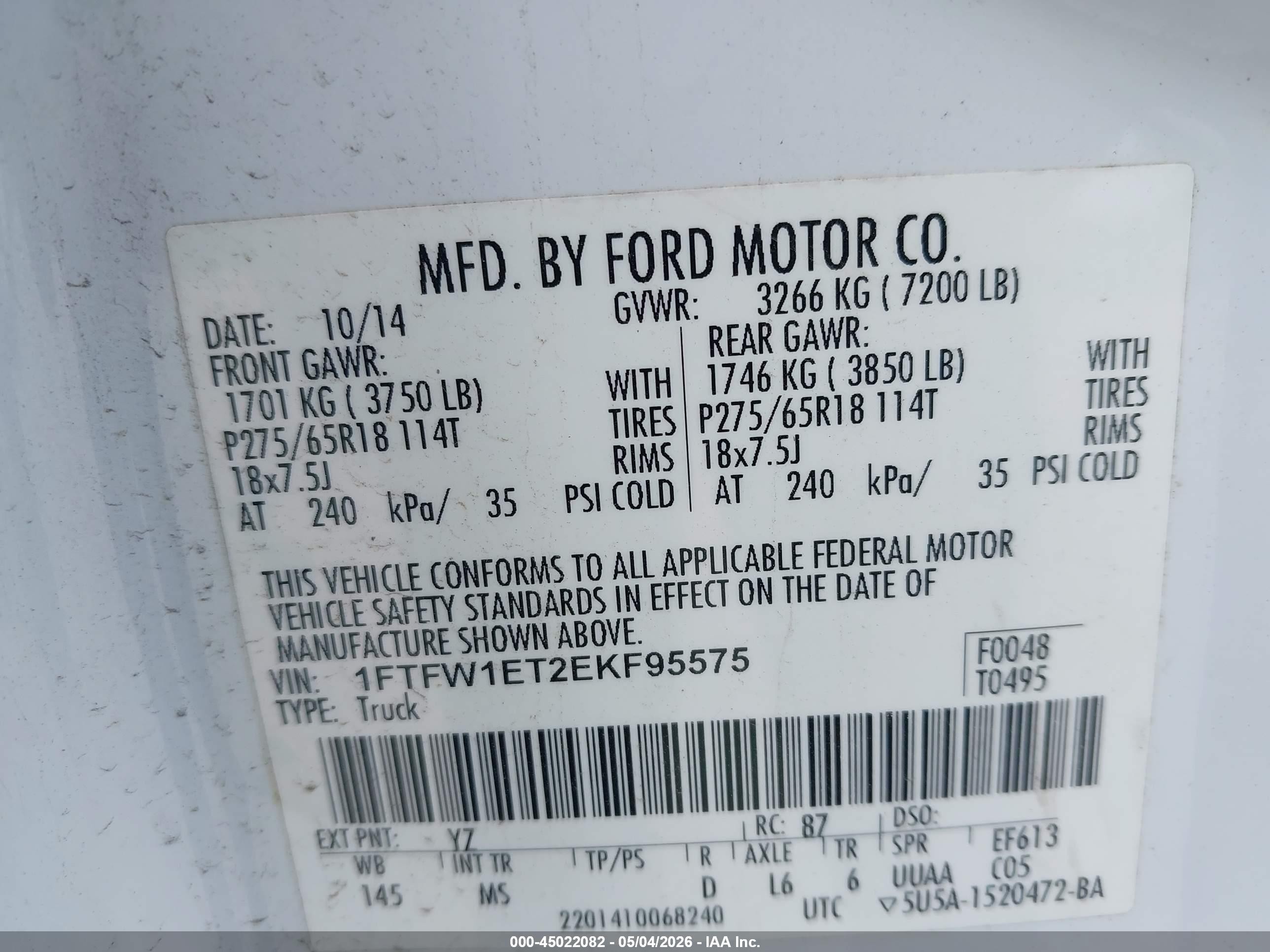 2014 Ford F-150 Xlt White vin: 1FTFW1ET2EKF95575