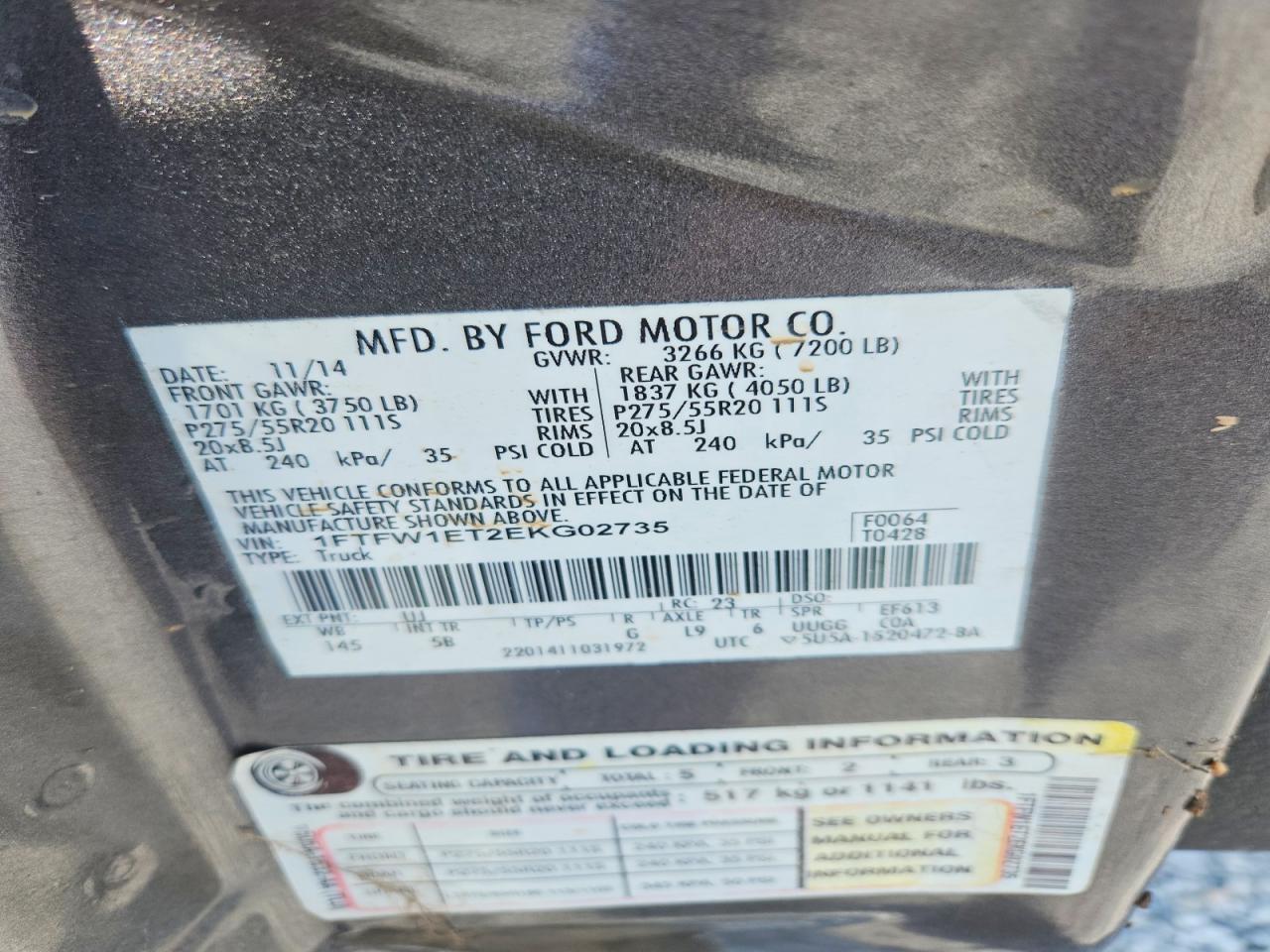 2014 Ford F150 Supercrew Серый vin: 1FTFW1ET2EKG02735