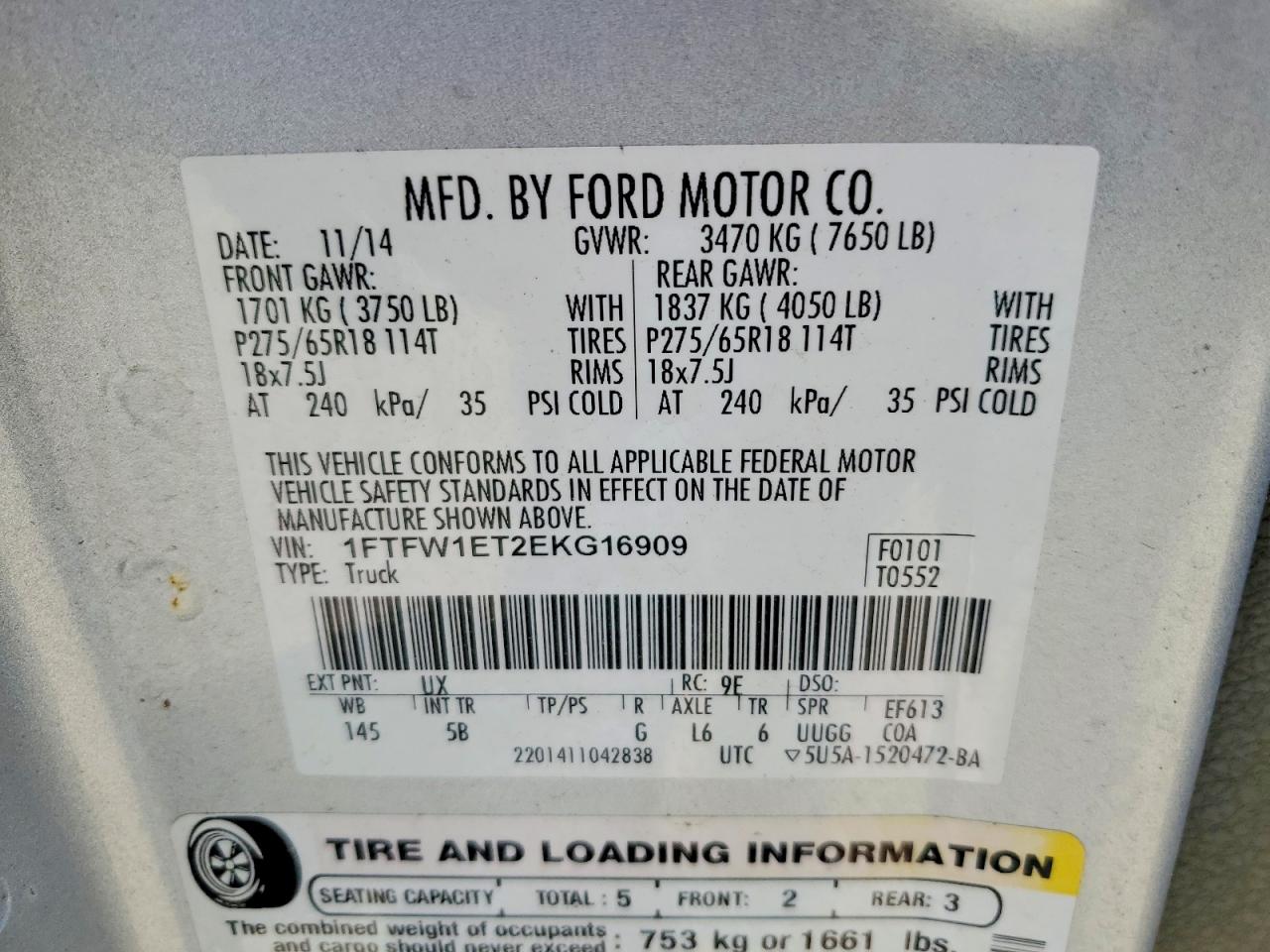 2014 Ford F-150 Supercrew Silver vin: 1FTFW1ET2EKG16909