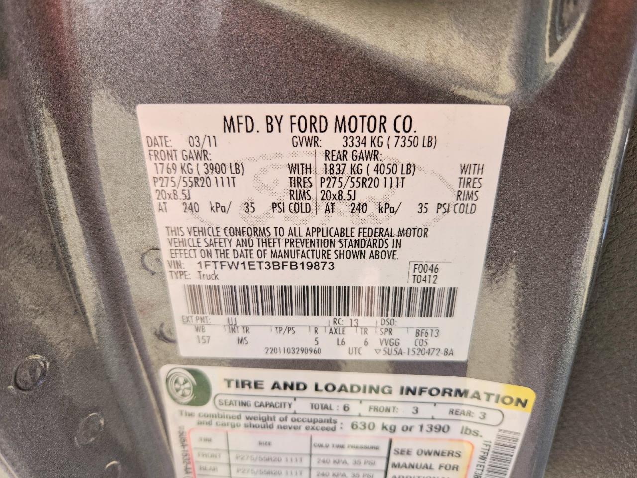 2011 Ford F150 Supercrew Gray vin: 1FTFW1ET3BFB19873