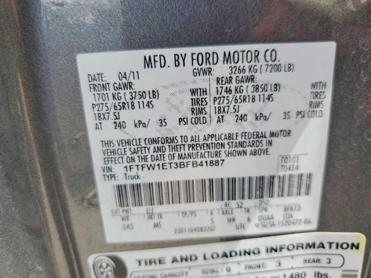 2011 Ford F150 Supercrew Gray vin: 1FTFW1ET3BFB41887