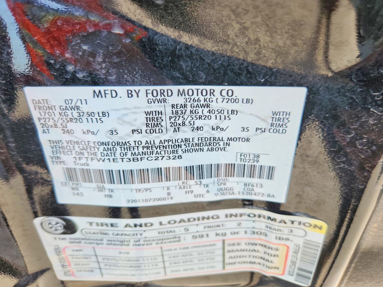 2011 Ford F150 Supercrew Black vin: 1FTFW1ET3BFC27328