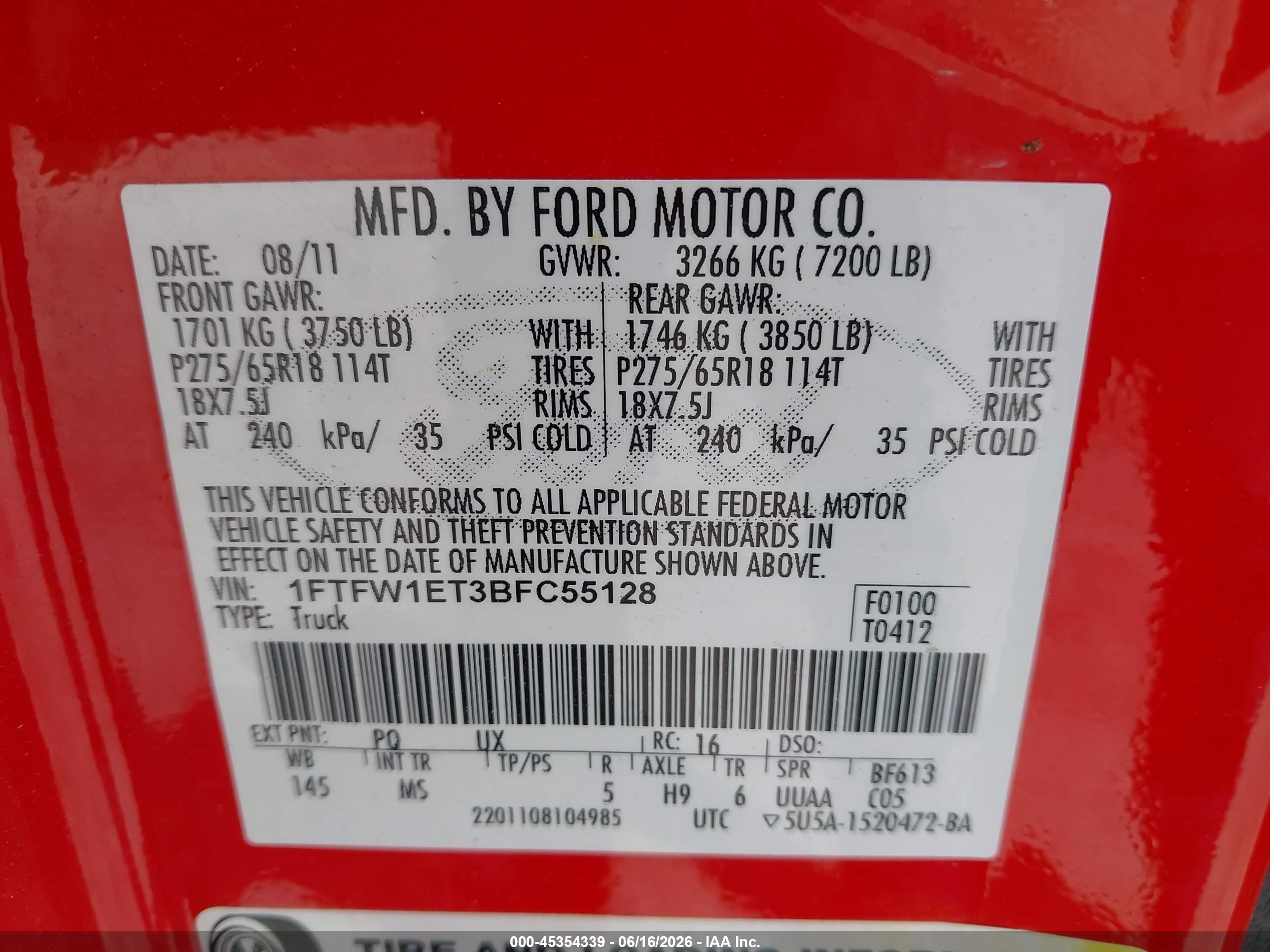 2011 Ford F-150 Xlt Красный vin: 1FTFW1ET3BFC55128