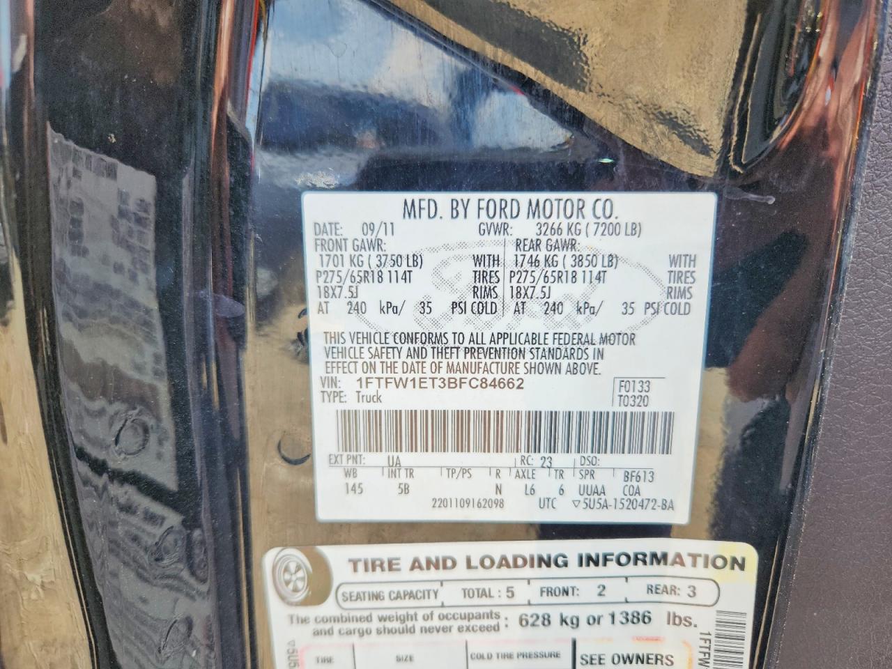 2011 Ford F150 Supercrew Black vin: 1FTFW1ET3BFC84662