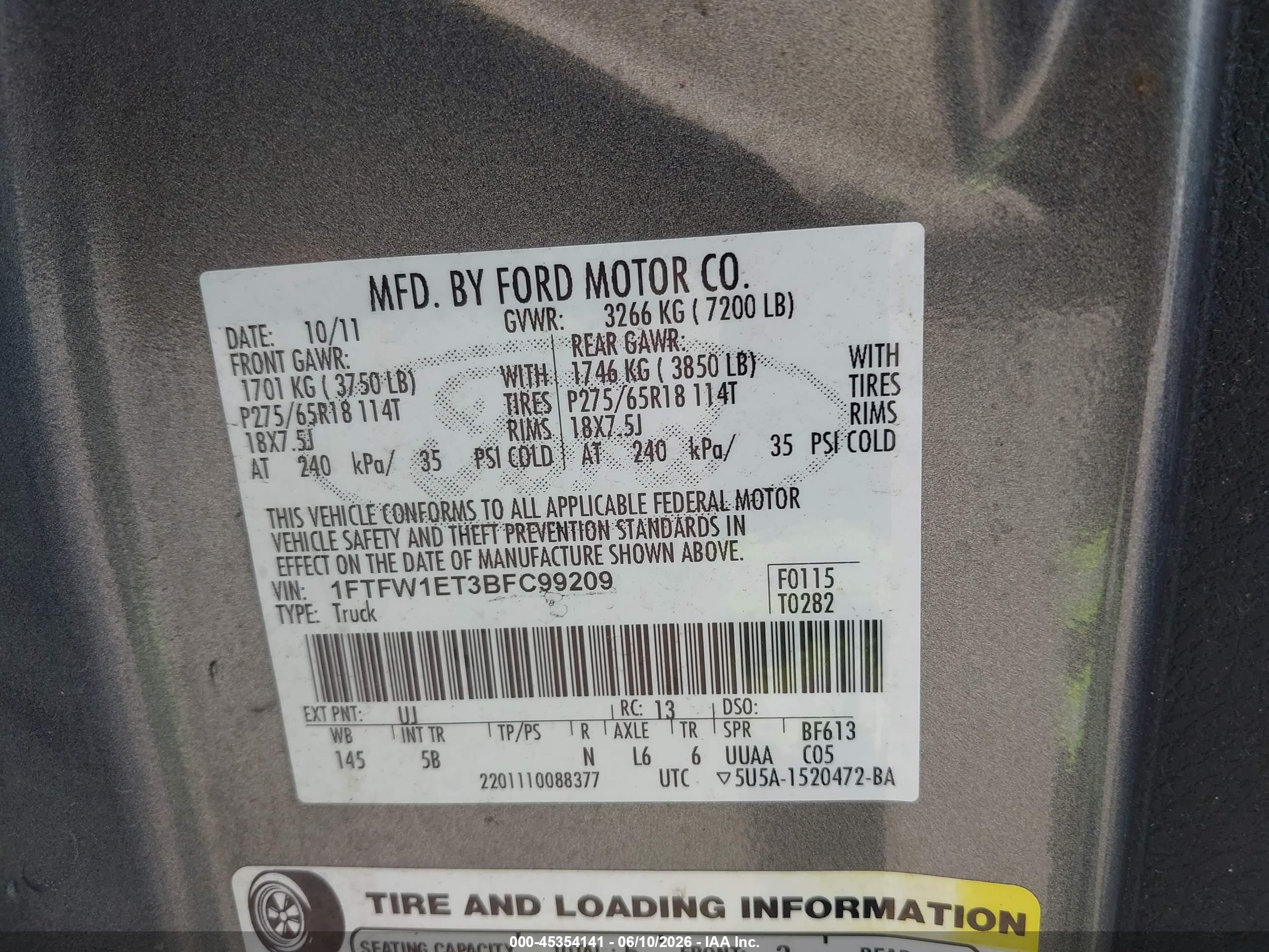 2011 Ford F-150 Fx4 Gray vin: 1FTFW1ET3BFC99209