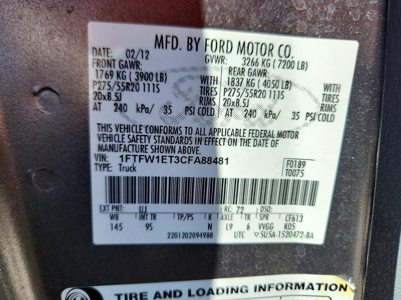 2012 Ford F150 Supercrew Gray vin: 1FTFW1ET3CFA88481
