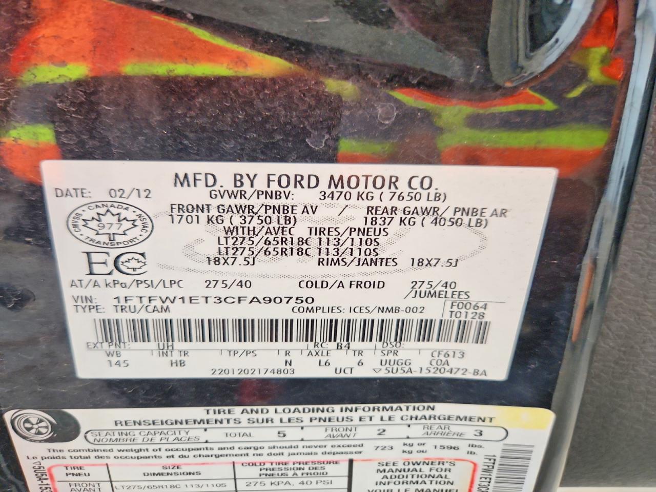 2012 Ford F150 Supercrew Black vin: 1FTFW1ET3CFA90750