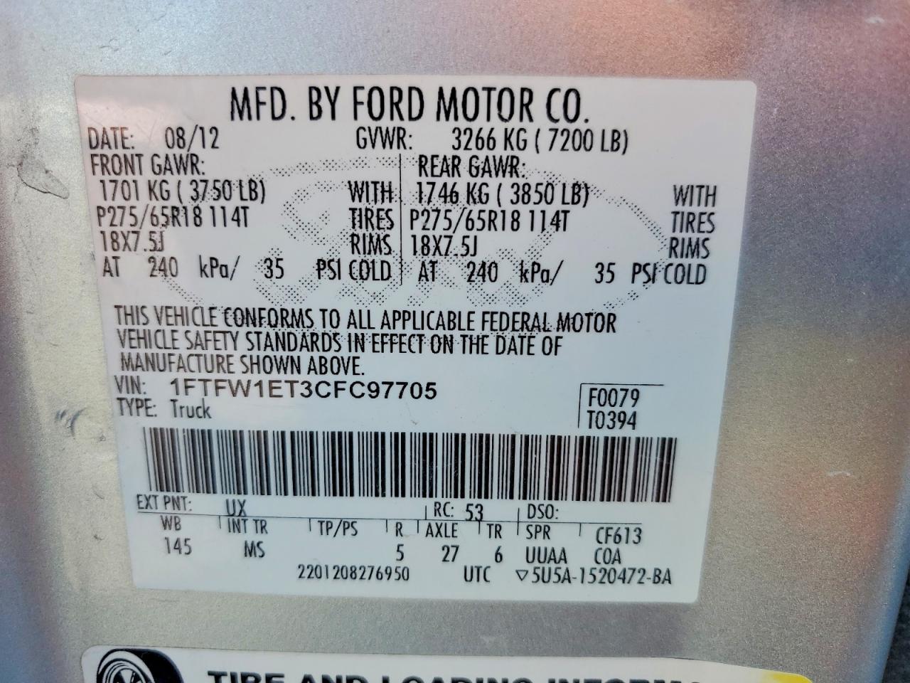 2012 Ford F150 Supercrew Silver vin: 1FTFW1ET3CFC97705