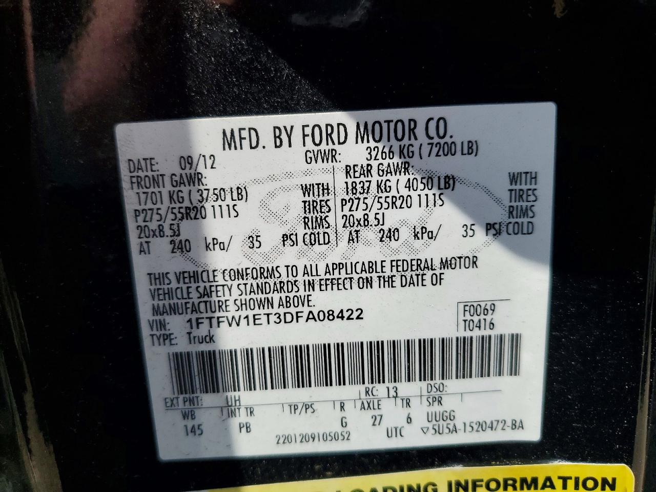 2013 Ford F150 Supercrew Black vin: 1FTFW1ET3DFA08422