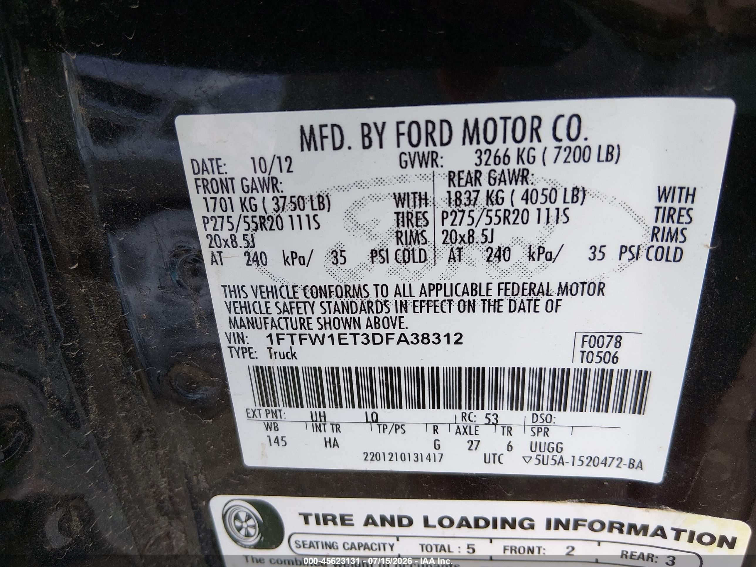 2013 Ford F-150 Lariat Black vin: 1FTFW1ET3DFA38312