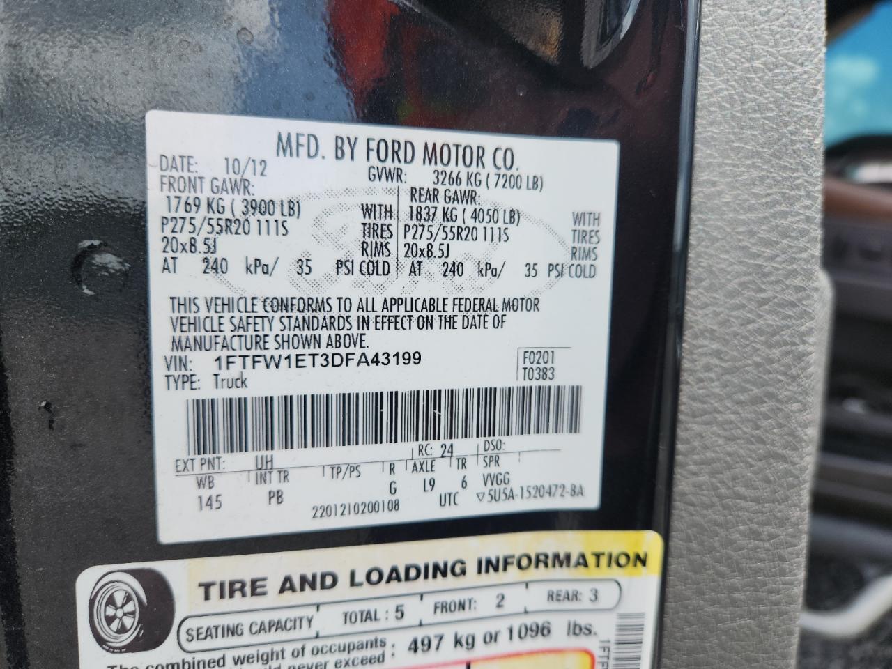2013 Ford F150 Supercrew Black vin: 1FTFW1ET3DFA43199