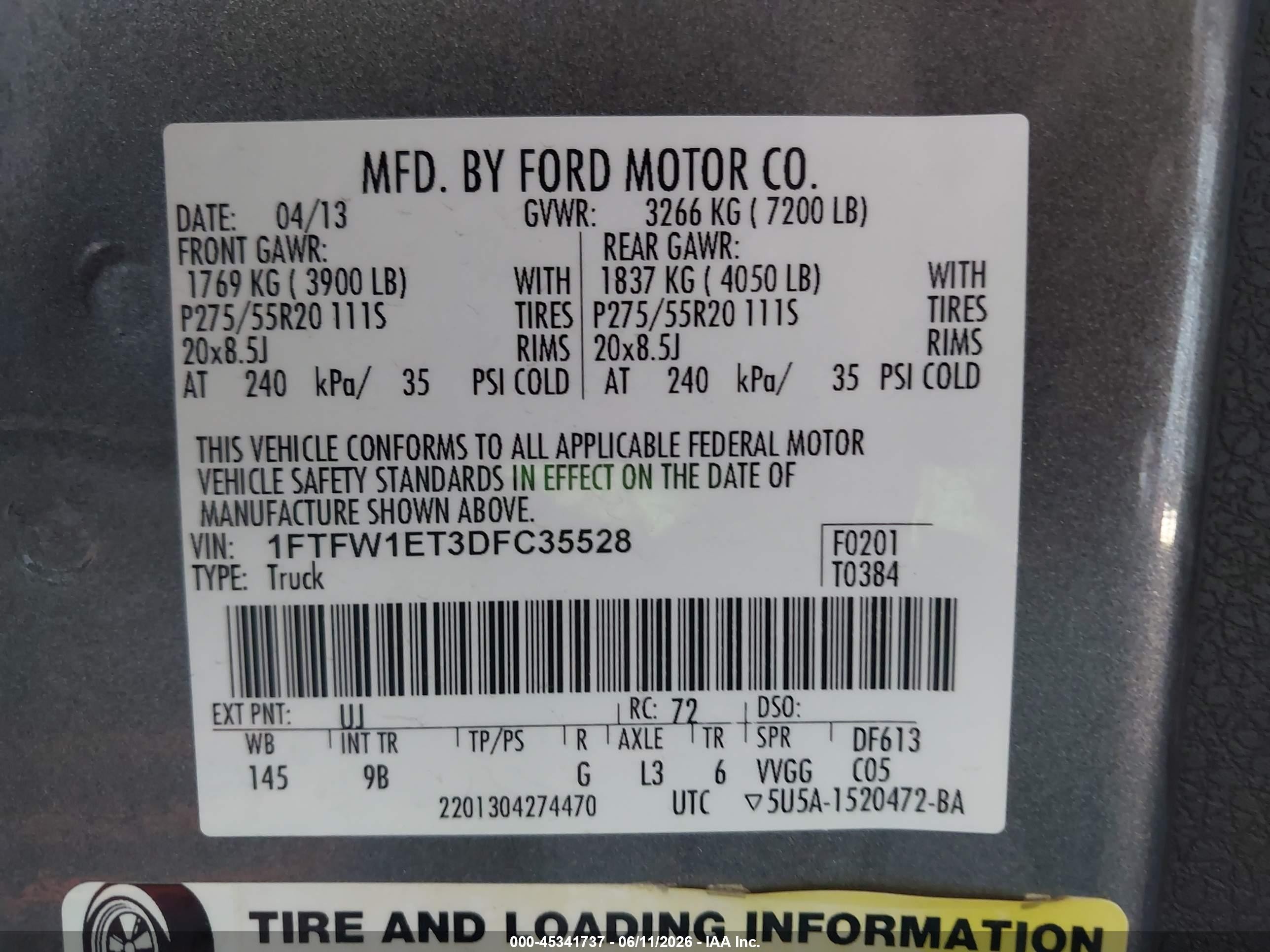 2013 Ford F-150 Platinum Gray vin: 1FTFW1ET3DFC35528