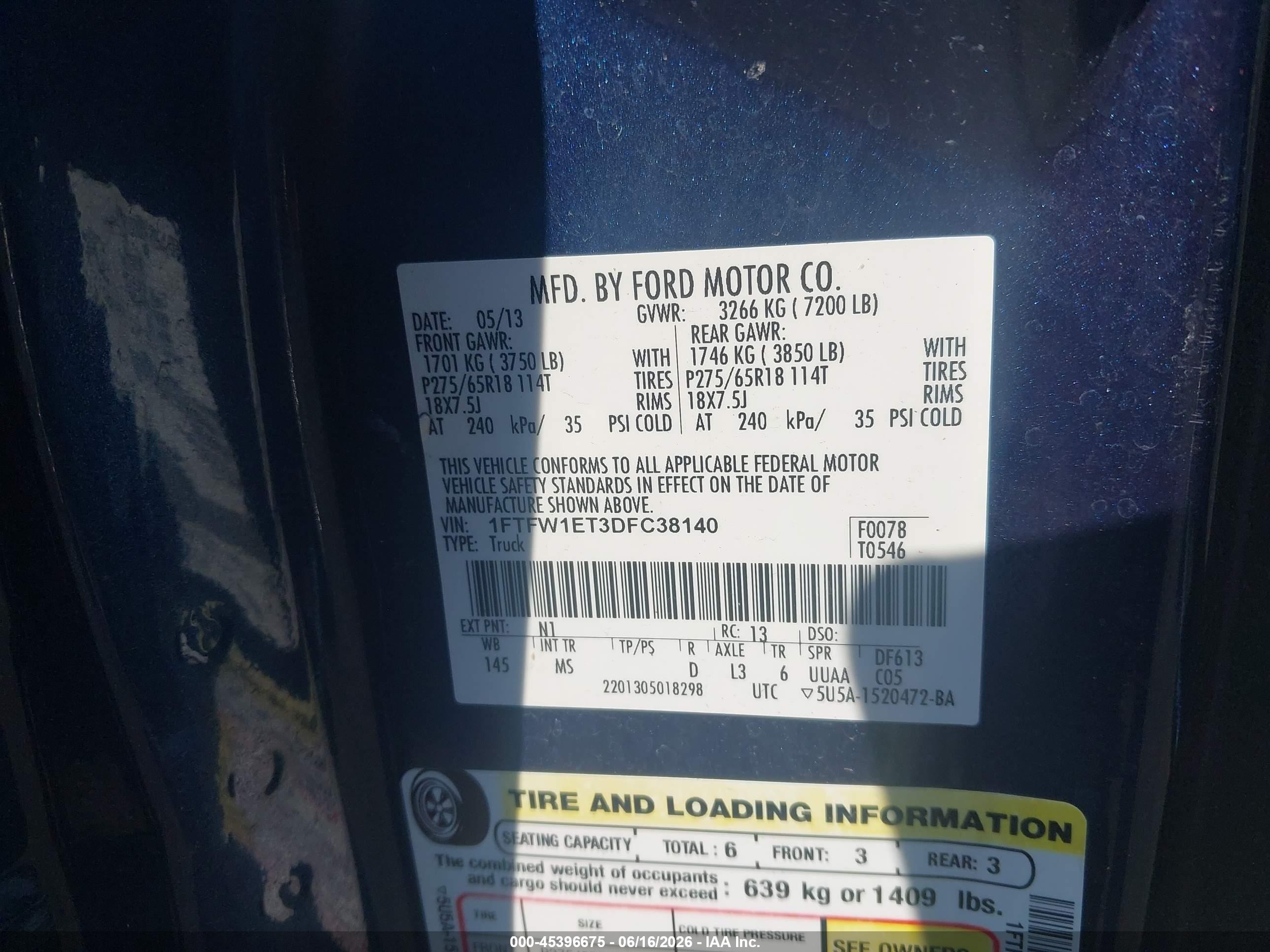 2013 Ford F-150 Xlt Blue vin: 1FTFW1ET3DFC38140