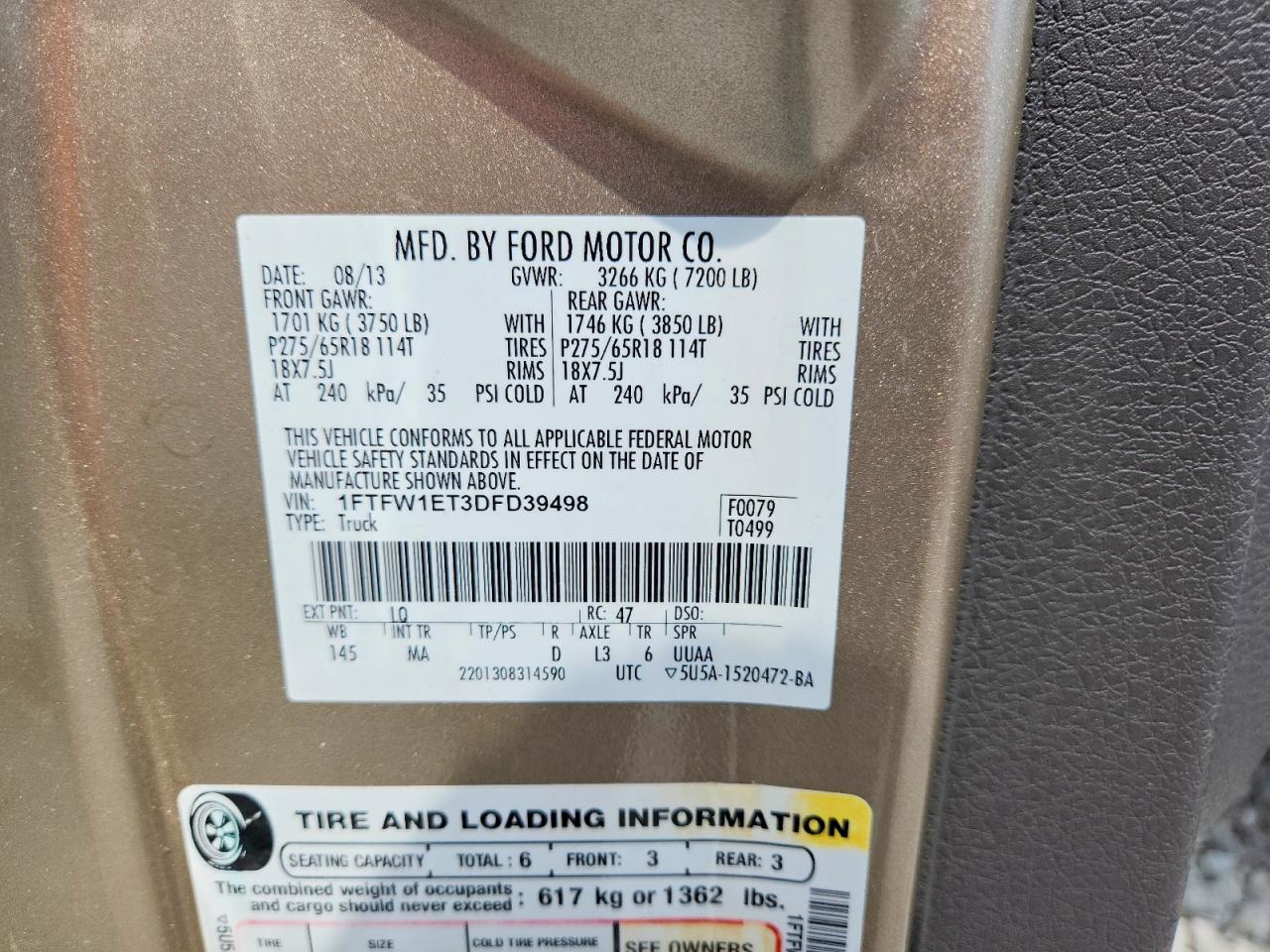 2013 Ford F150 Supercrew Gold vin: 1FTFW1ET3DFD39498