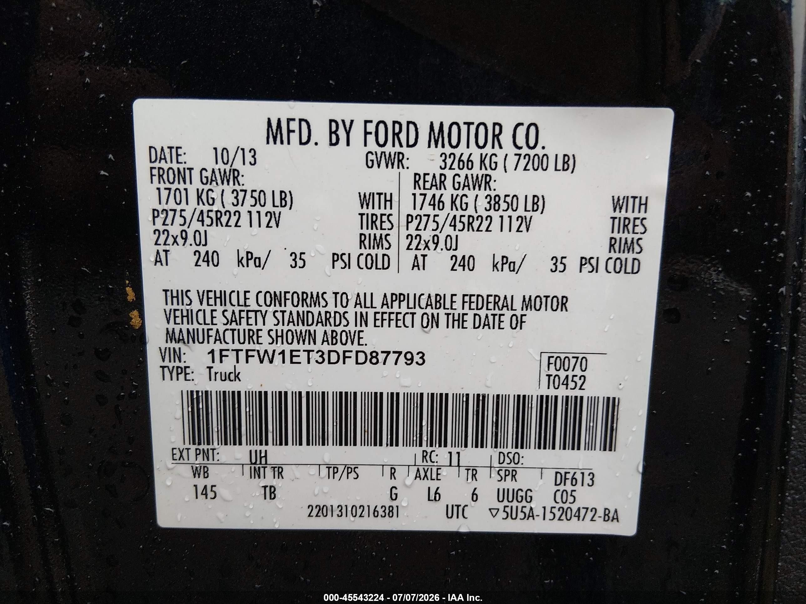 2013 Ford F-150 Limited Black vin: 1FTFW1ET3DFD87793