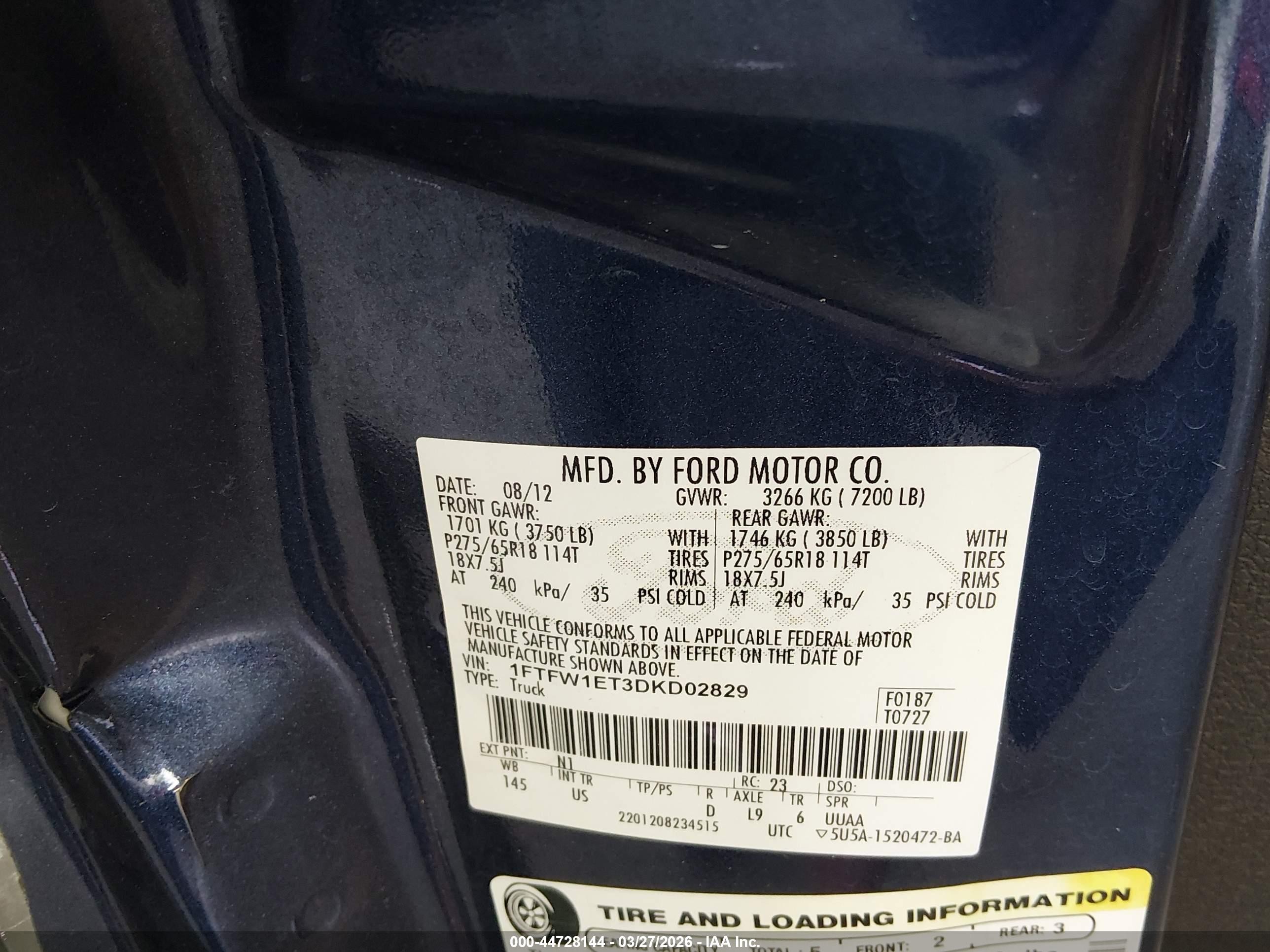 2013 Ford F-150 Xlt Blue vin: 1FTFW1ET3DKD02829